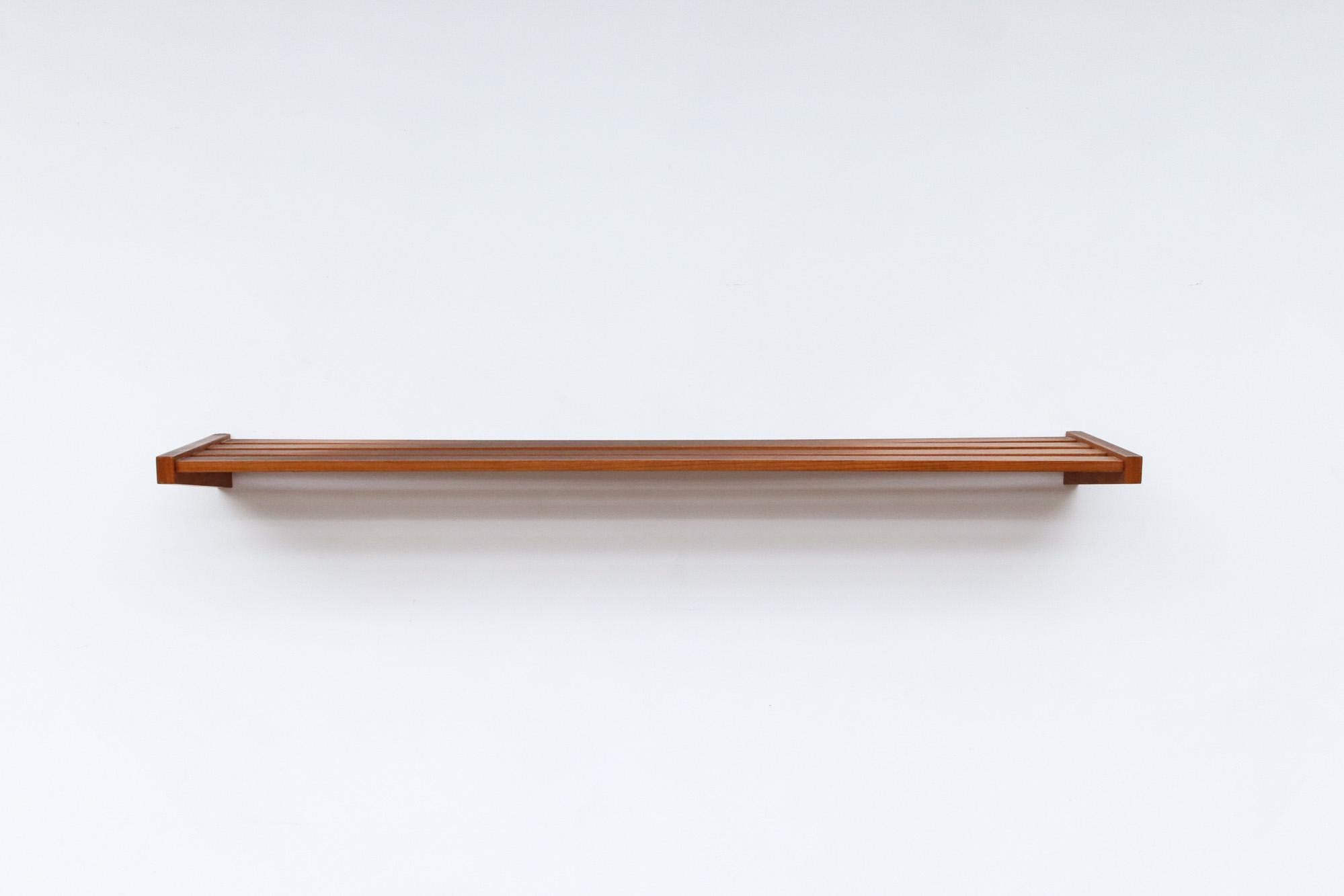 Mid-Century Modern Extra Long Mid-Century Teak Slat Wall Mounted Coat and Hat Rack or Shelf For Sale