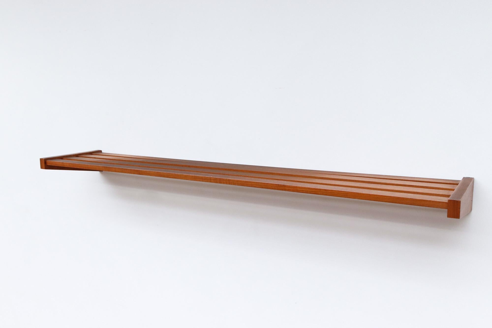 Dutch Extra Long Mid-Century Teak Slat Wall Mounted Coat and Hat Rack or Shelf For Sale