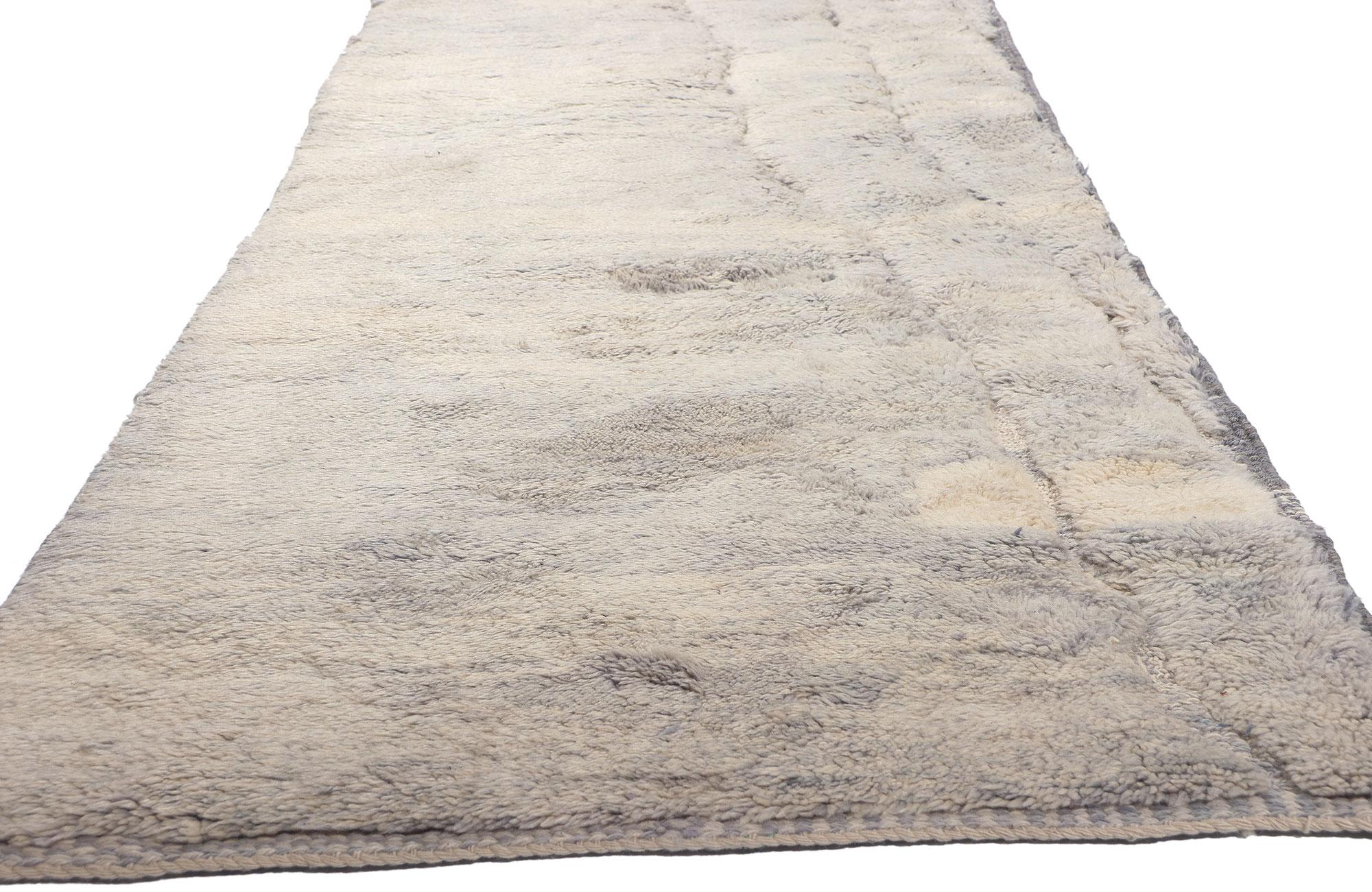 Hand-Knotted New Modern Style Berber Moroccan Textured Carpet, 03'02 x 18'04 For Sale