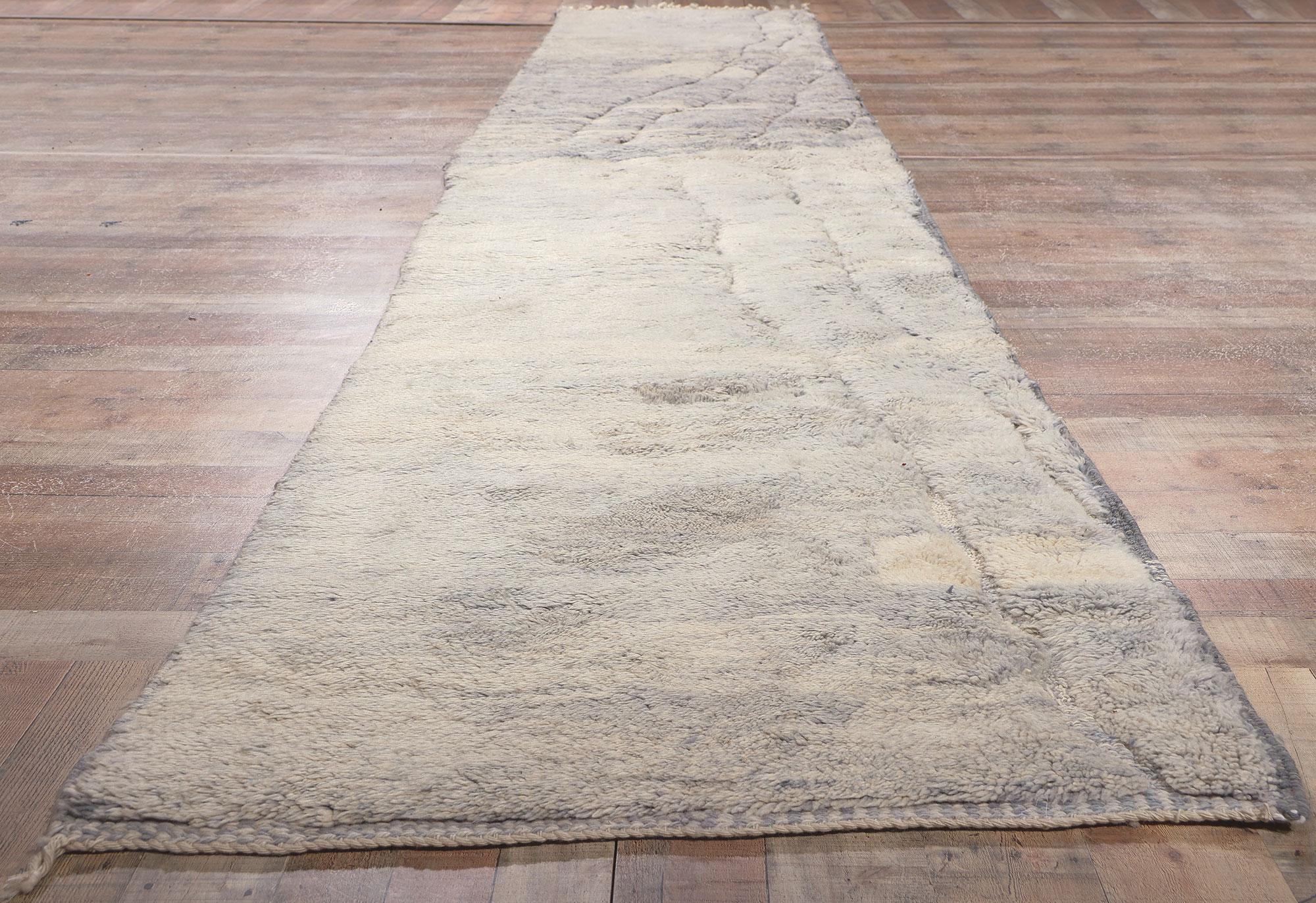Extra-Long Moroccan Rug Runner, Subtle Shibui Collides with Cohesive Coziness For Sale 1