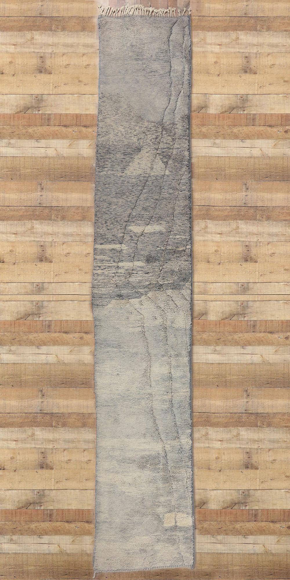New Modern Style Berber Moroccan Textured Carpet, 03'02 x 18'04 For Sale 2