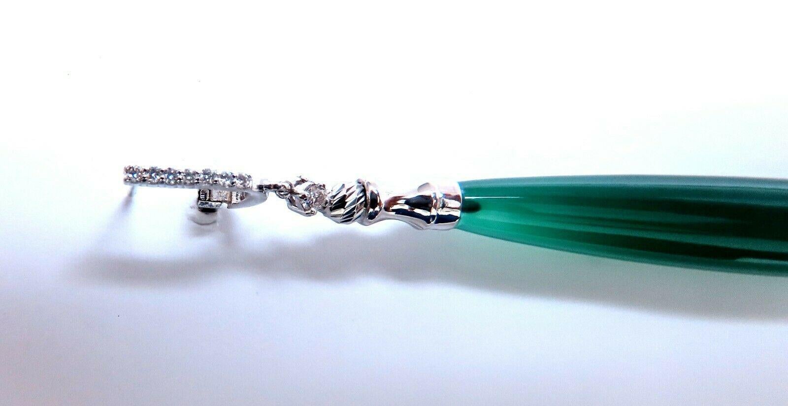 Extra lange natürliche Jade-Tropfen-Diamant-Ohrringe 14 Karat (Cabochon) im Angebot