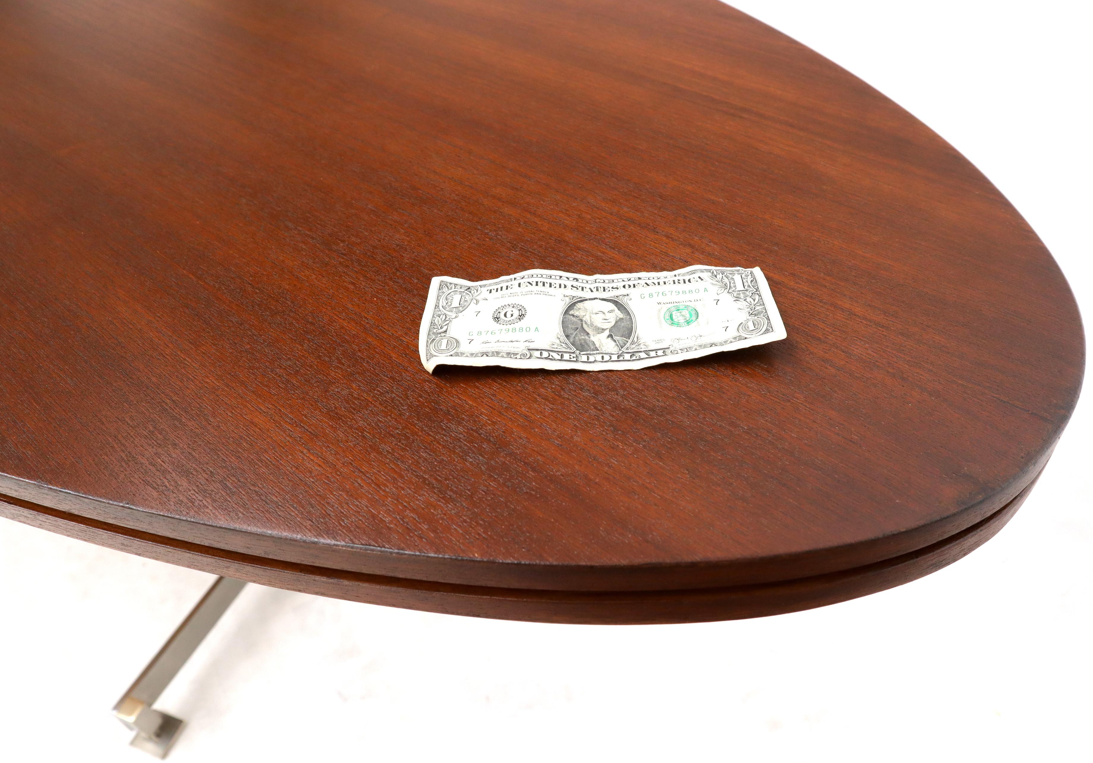 20th Century Extra Long Oval Dark Walnut Dining Conference Table on Stainless Chrome Base For Sale