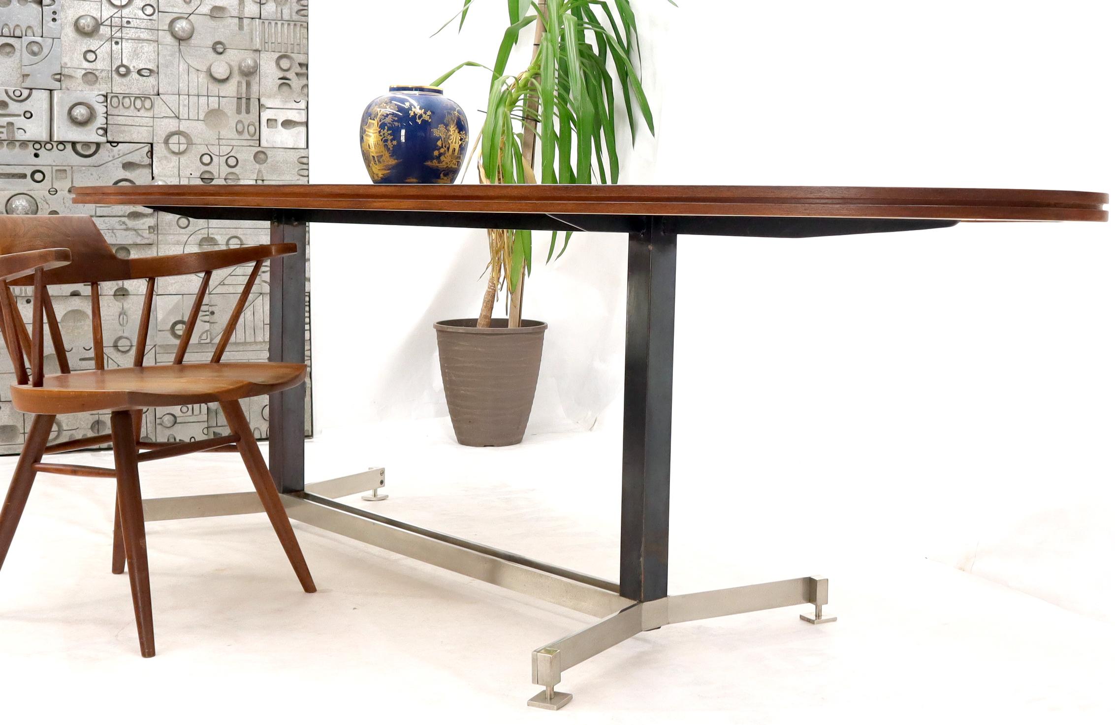 Lacquered Extra Long Oval Dark Walnut Dining Conference Table on Stainless Chrome Base For Sale