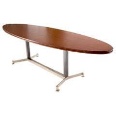 Extra Long Oval Dark Walnut Dining Conference Table on Stainless Chrome Base
