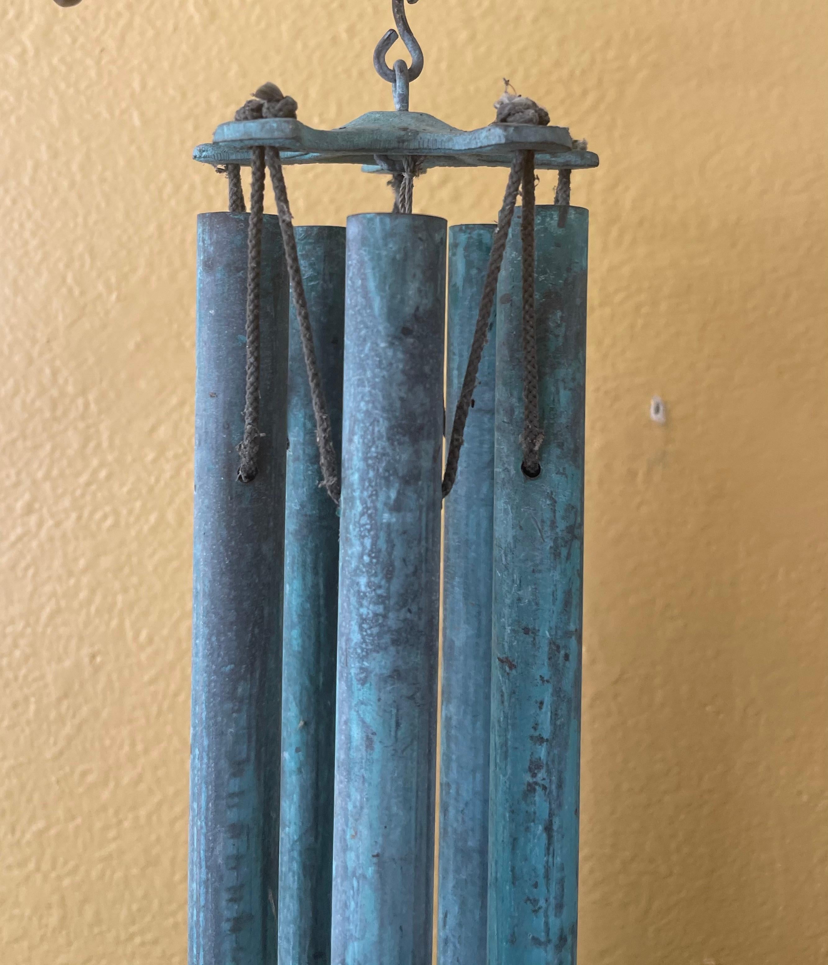 Extra Long Patinated Bronze Wind Chimes in the Style of Walter Lamb In Good Condition In San Diego, CA