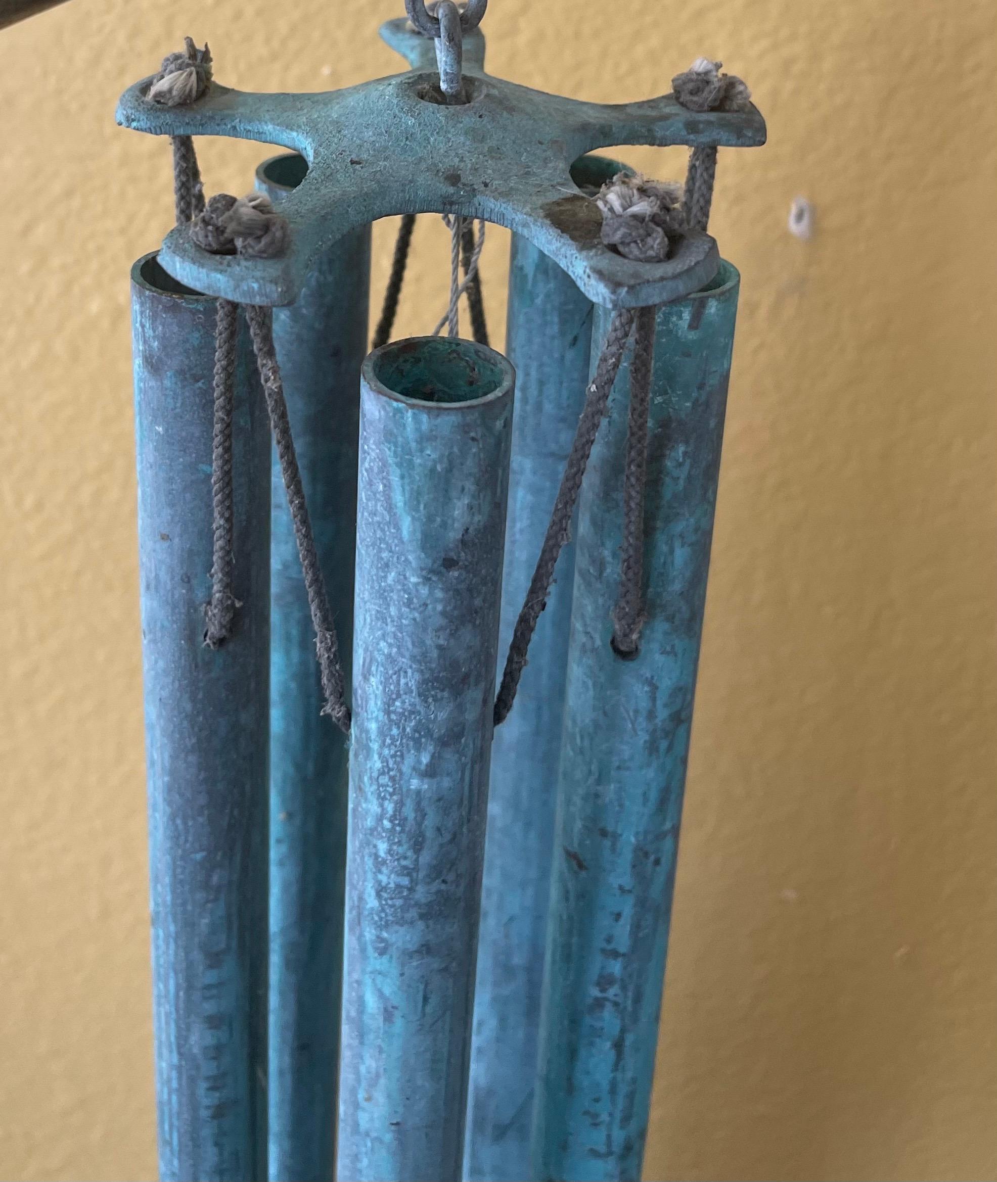 20th Century Extra Long Patinated Bronze Wind Chimes in the Style of Walter Lamb
