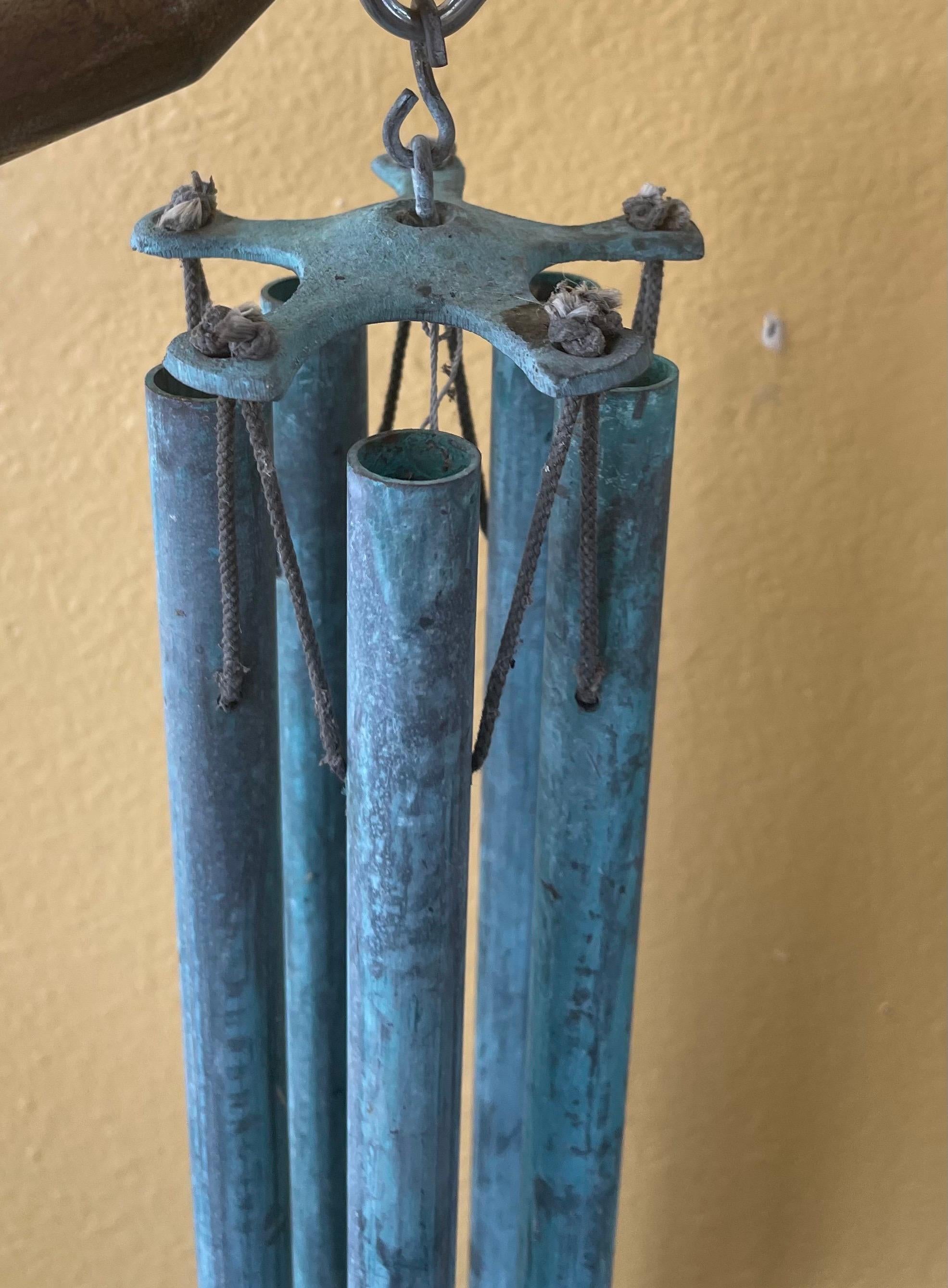 Extra Long Patinated Bronze Wind Chimes in the Style of Walter Lamb 1
