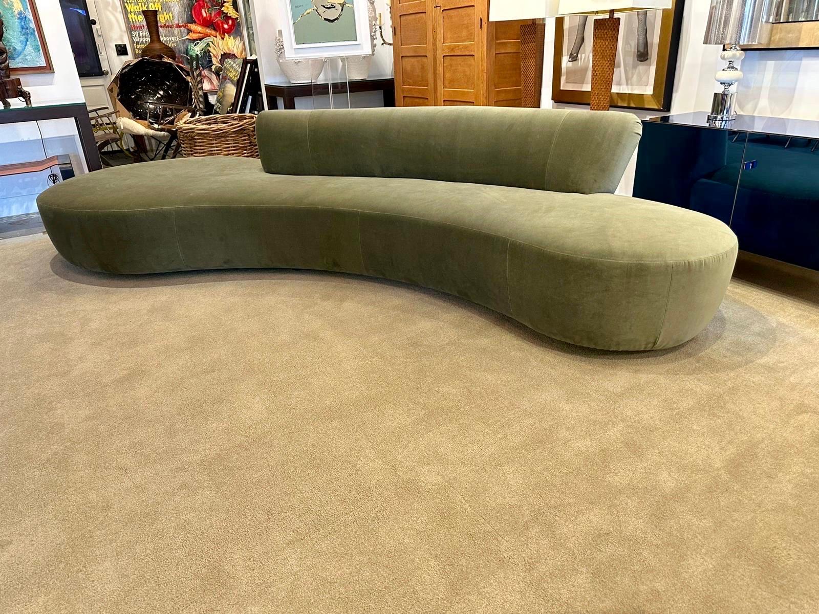 Extra Long Serpentine Style Sofa in Sage Green Velvet For Sale 4