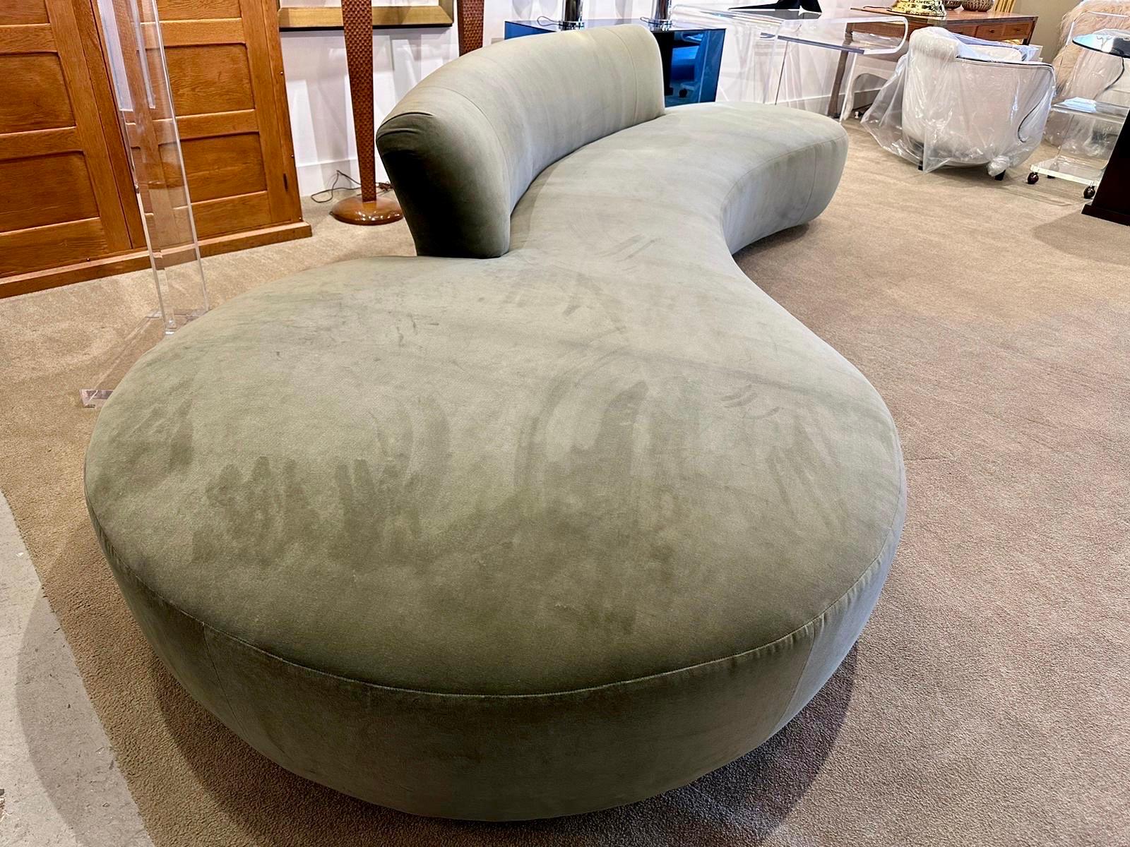 Extra Long Serpentine Style Sofa in Sage Green Velvet For Sale 5