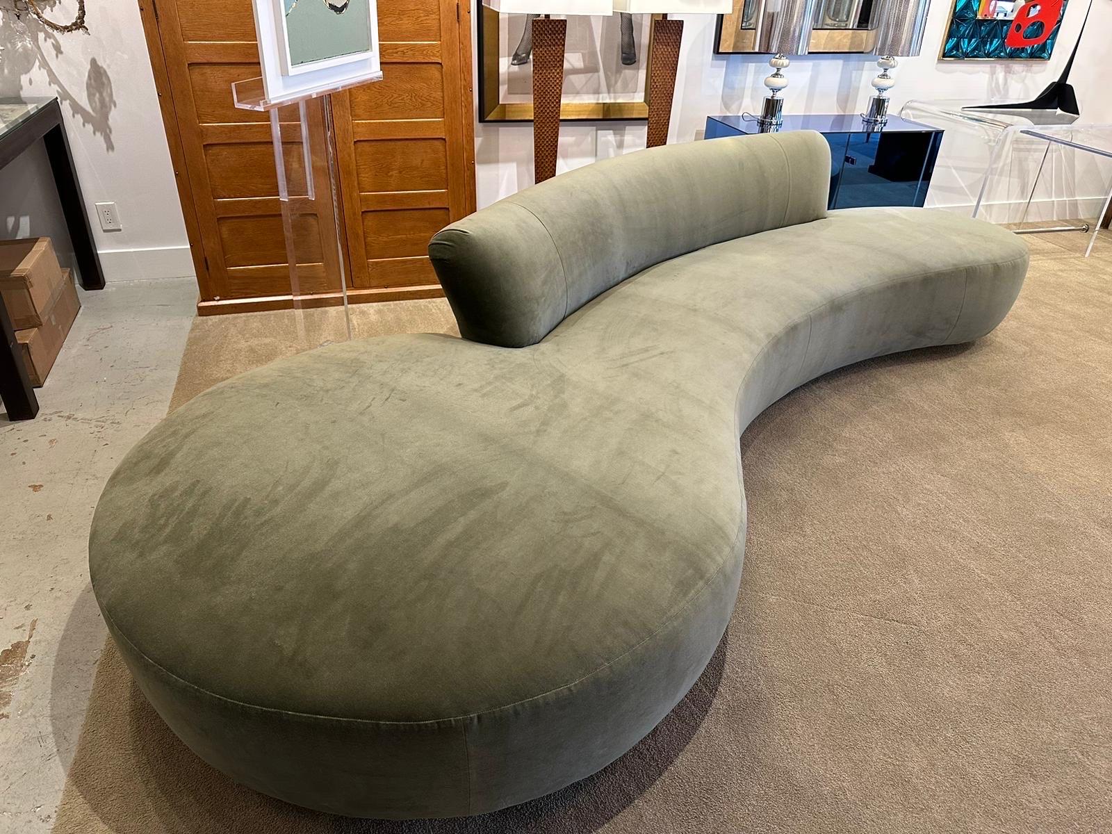 Extra Long Serpentine Style Sofa in Sage Green Velvet In Good Condition For Sale In East Hampton, NY