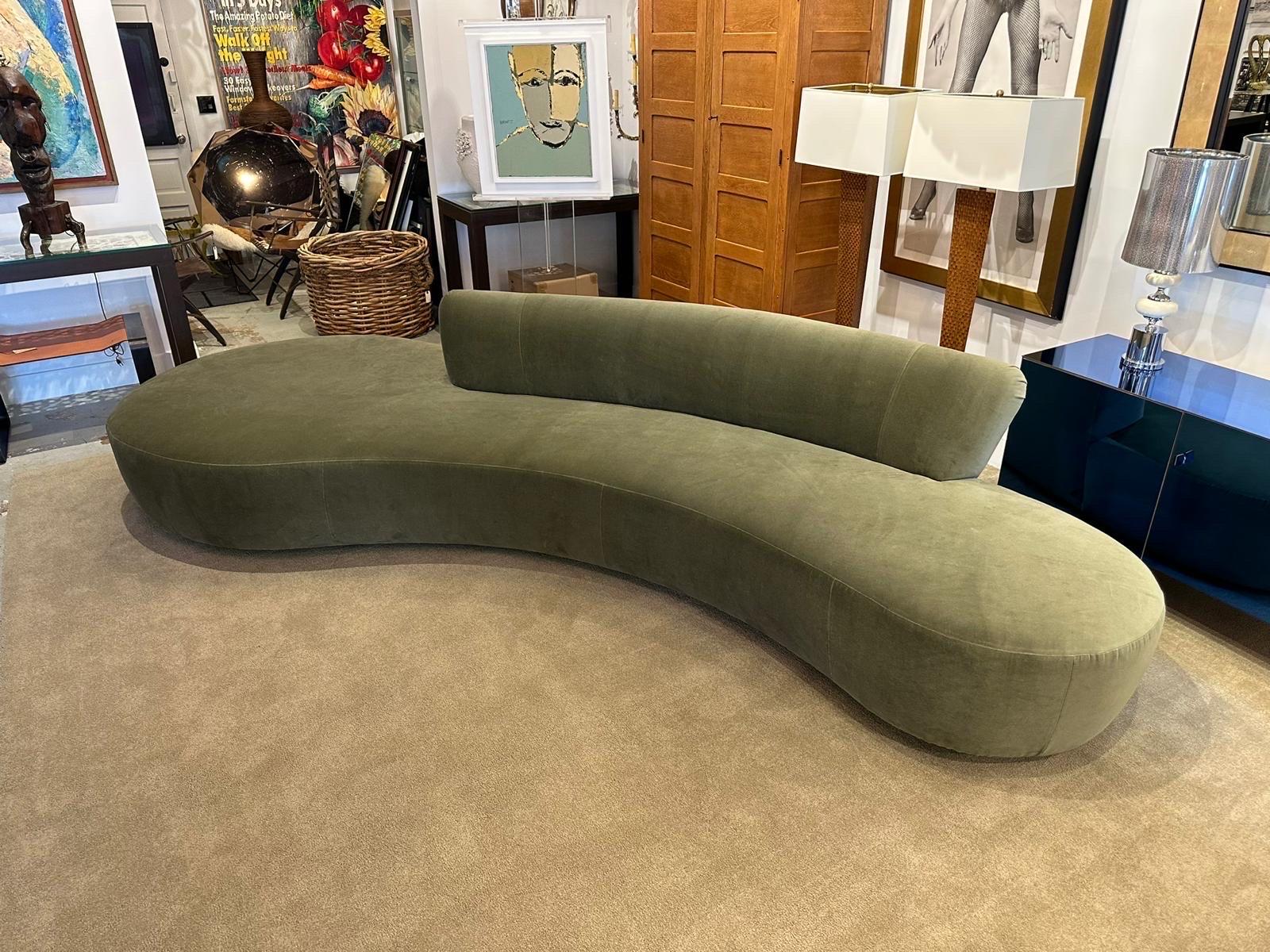 20th Century Extra Long Serpentine Style Sofa in Sage Green Velvet For Sale