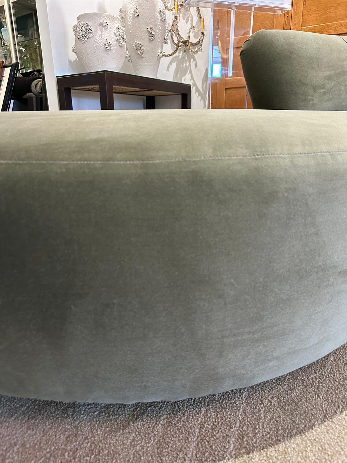 Extra Long Serpentine Style Sofa in Sage Green Velvet For Sale 1