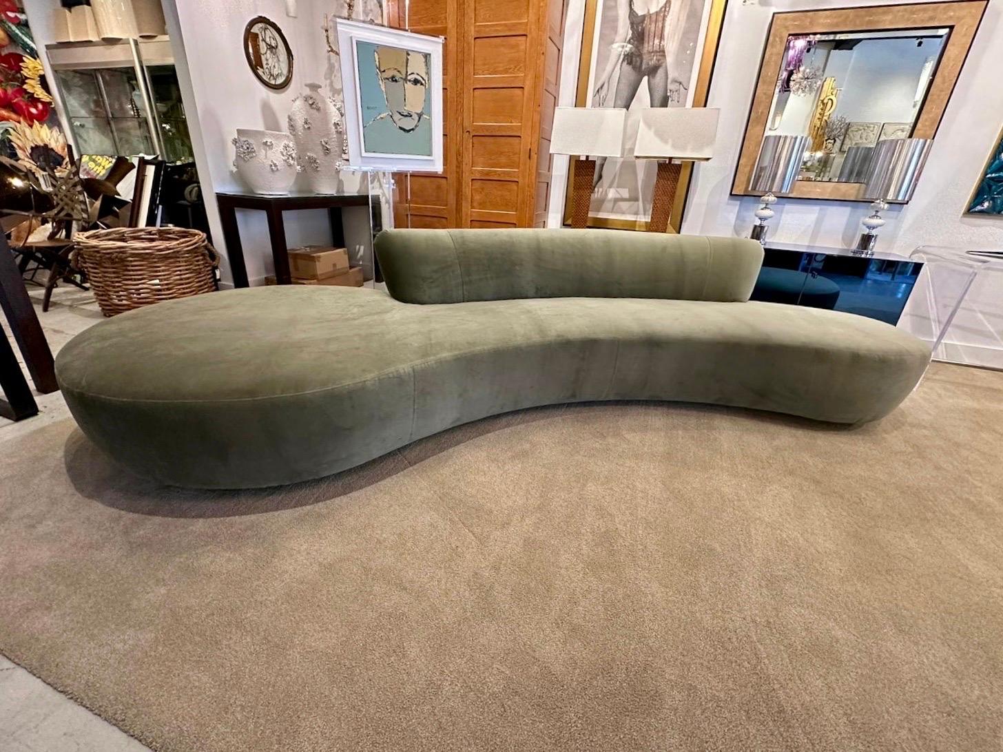 Extra Long Serpentine Style Sofa in Sage Green Velvet For Sale 2