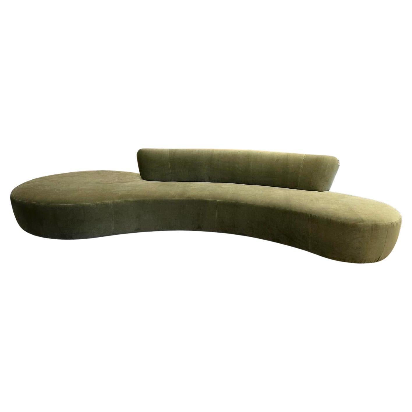 Extra Long Serpentine Style Sofa in Sage Green Velvet For Sale