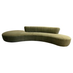 Vintage Extra Long Serpentine Style Sofa in Sage Green Velvet