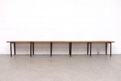 Extra Long Slat Wooden Bench with Enameled Metal Legs