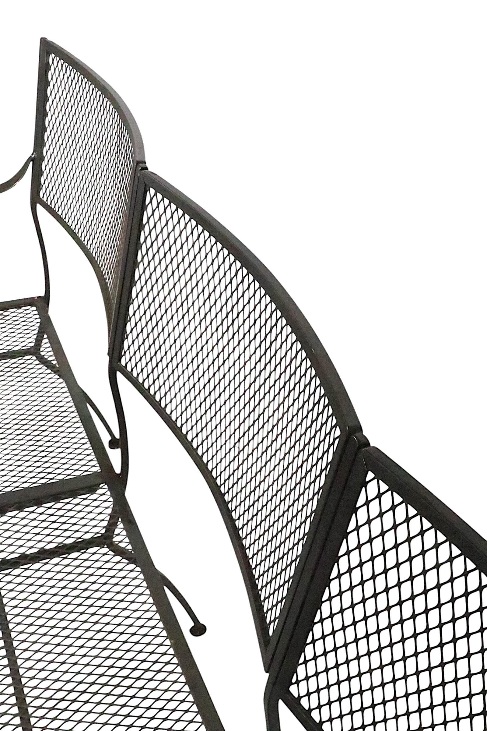 Extra Long Three Seat Wrought Iron and Metal Garden Patio Bench att. to Woodard en vente 3
