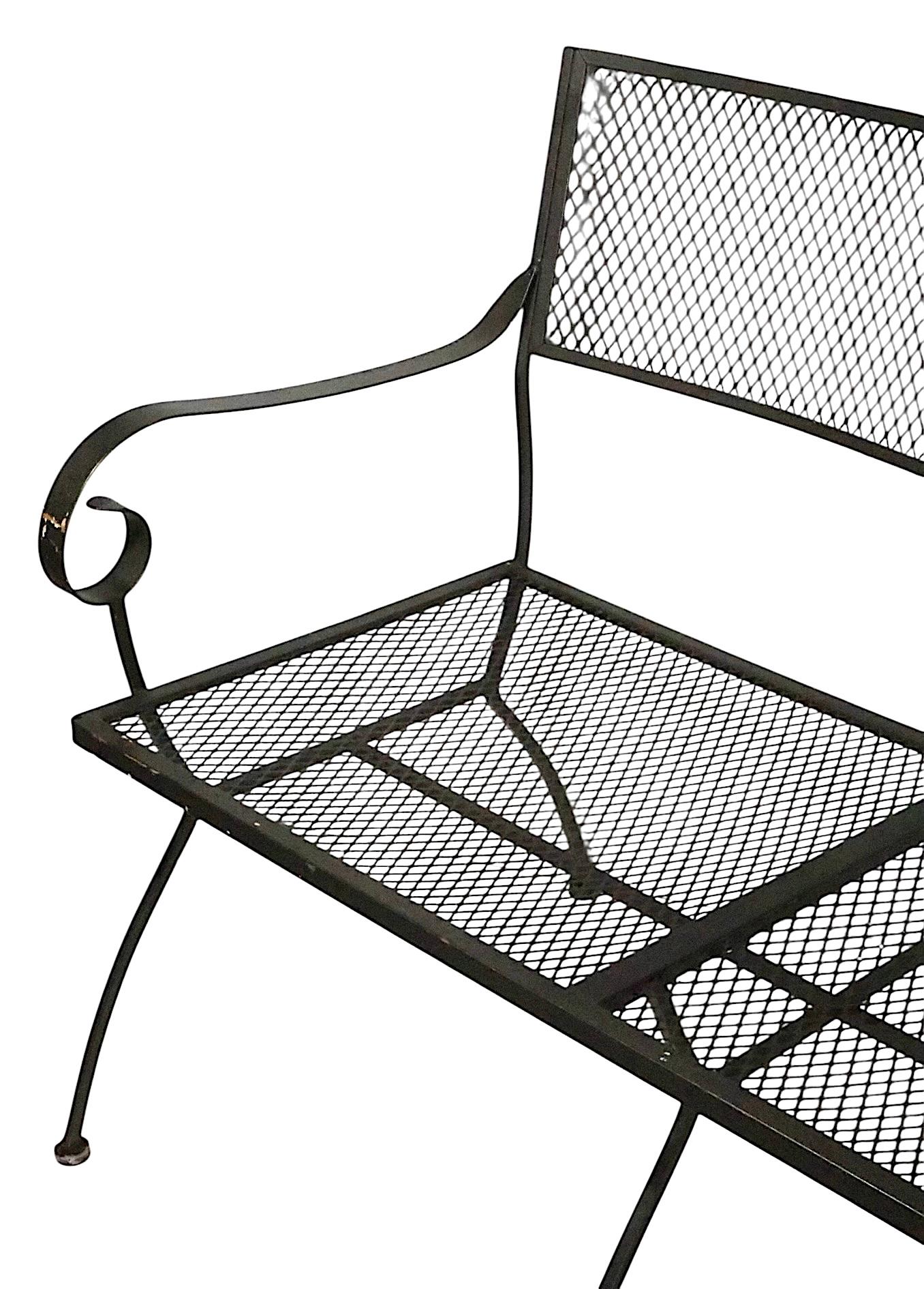 Extra Long Three Seat Wrought Iron and Metal Garden Patio Bench att. to Woodard en vente 4