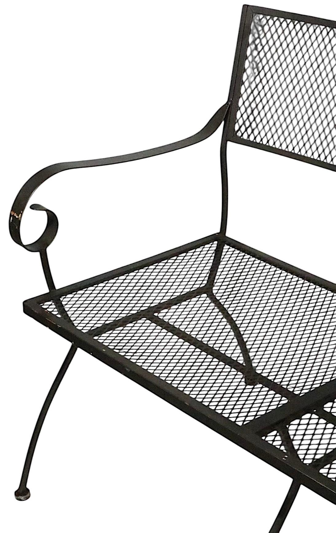 Extra Long Three Seat Wrought Iron and Metal Garden Patio Bench att. to Woodard en vente 5