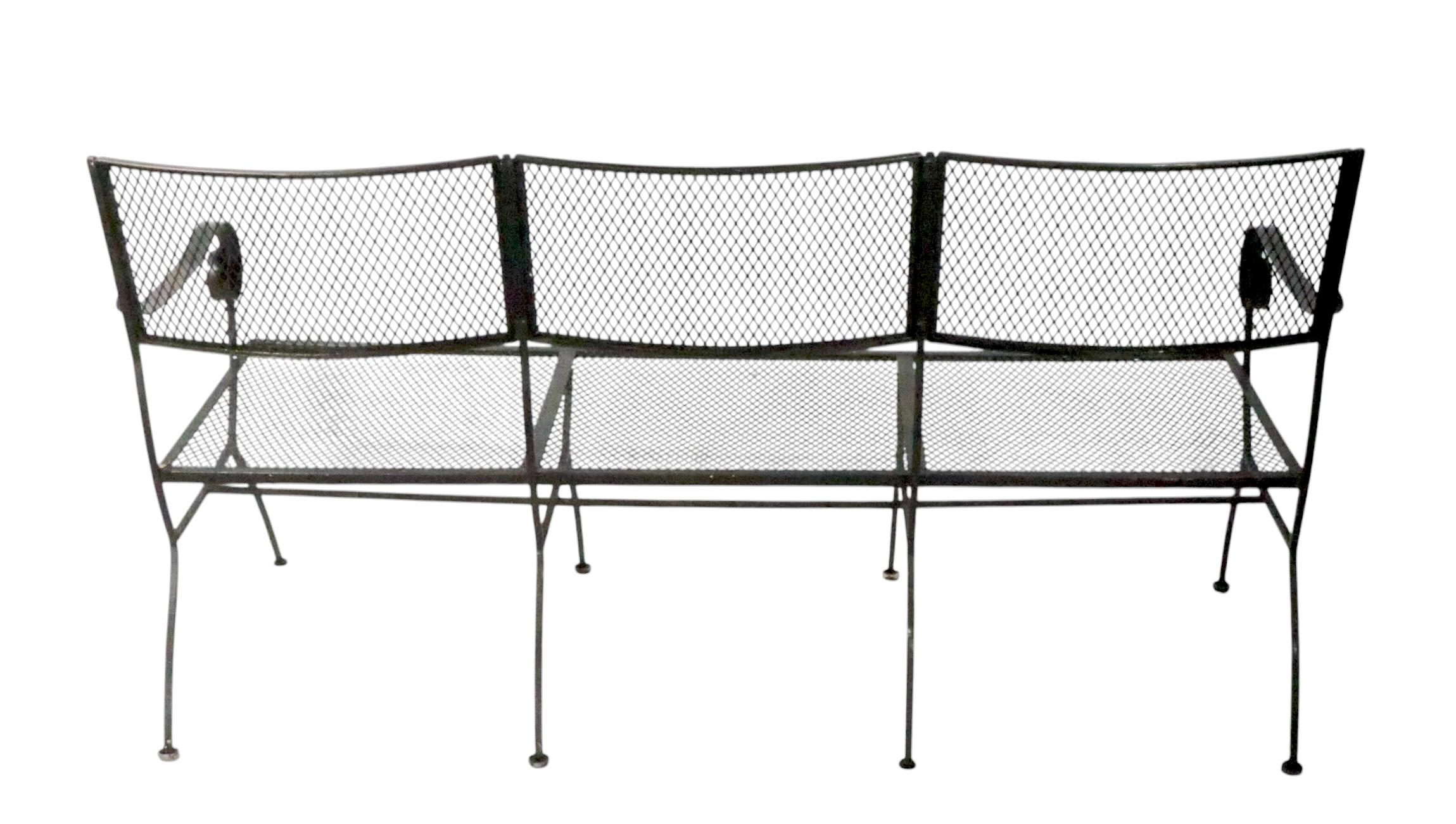 Extra Long Three Seat Wrought Iron and Metal Garden Patio Bench att. to Woodard en vente 6