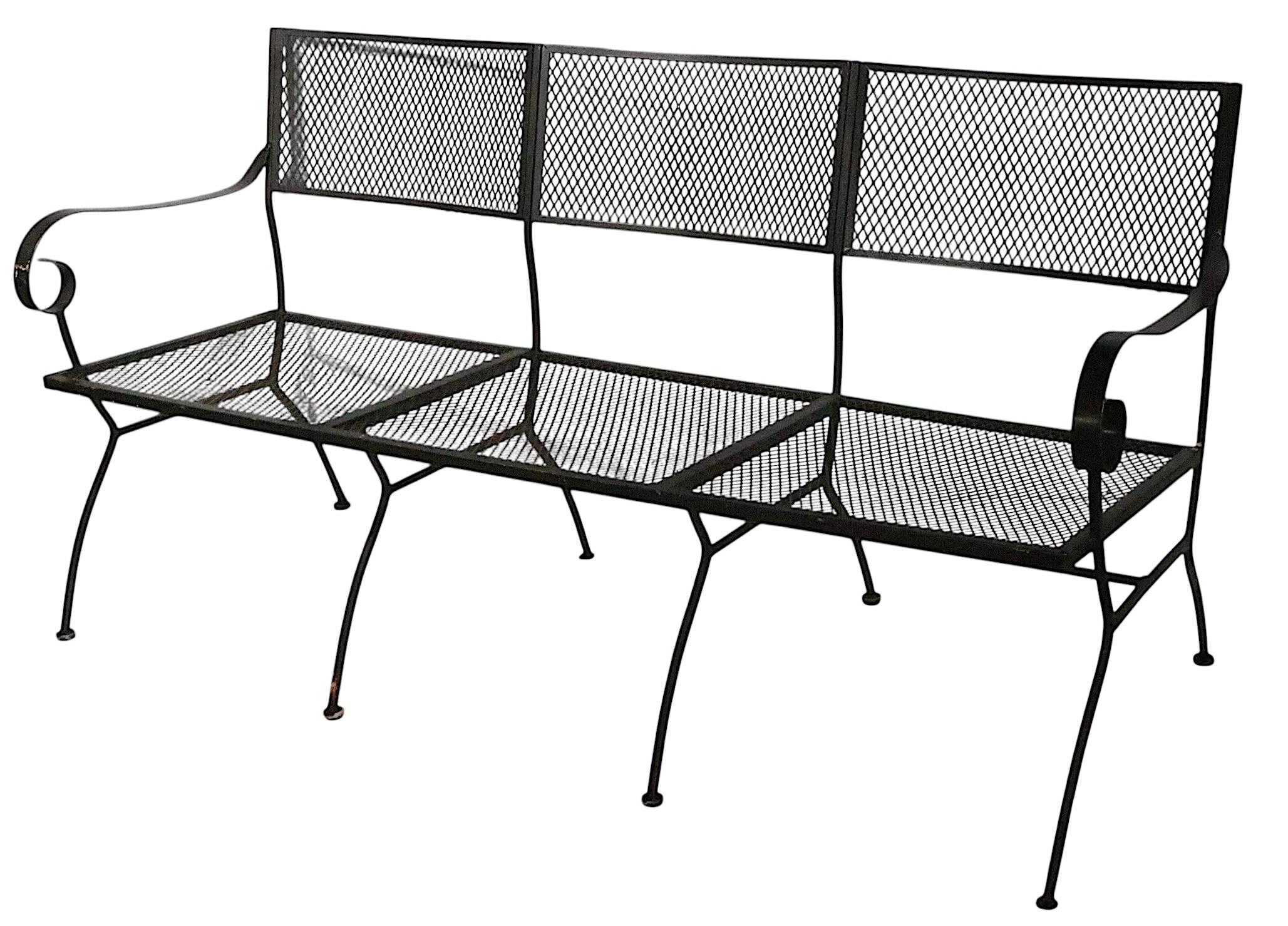 Extra Long Three Seat Wrought Iron and Metal Garden Patio Bench att. to Woodard en vente 7
