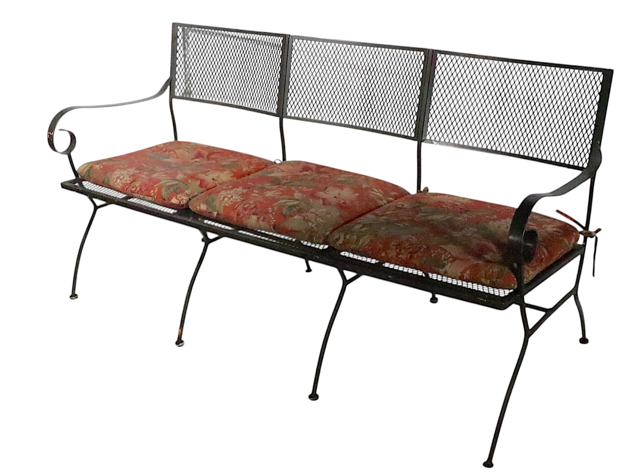 Extra Long Three Seat Wrought Iron and Metal Garden Patio Bench att. to Woodard en vente 10