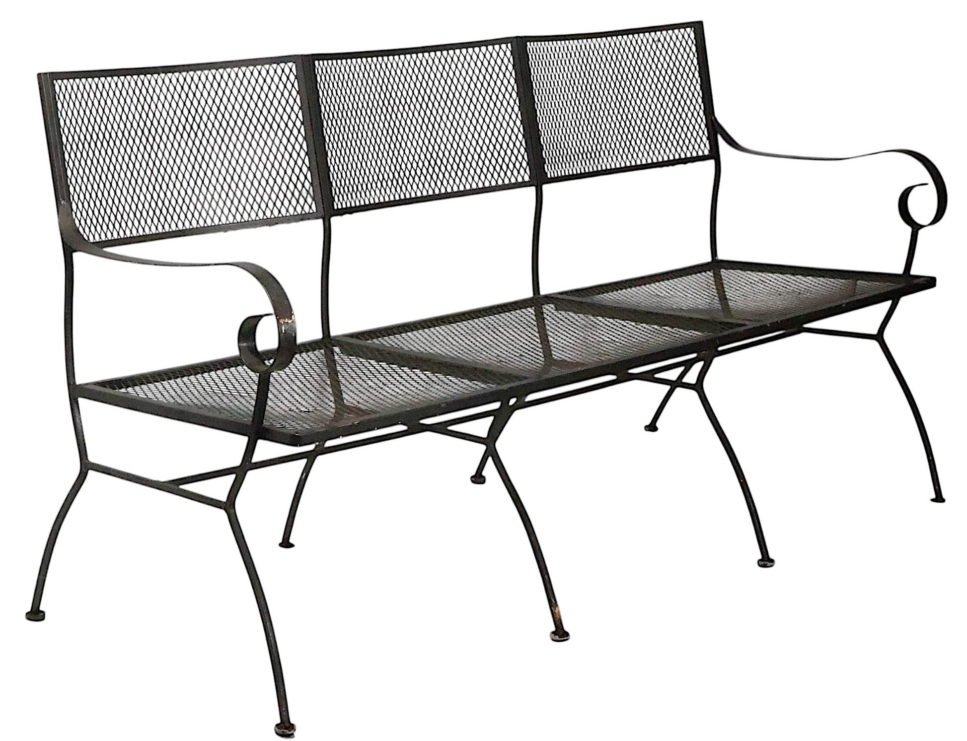 Extra Long Three Seat Wrought Iron and Metal Garden Patio Bench att. to Woodard en vente 12