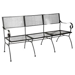 Extra Long Three Seat Wrought Iron and Metal Garden Patio Bench att. to Woodard