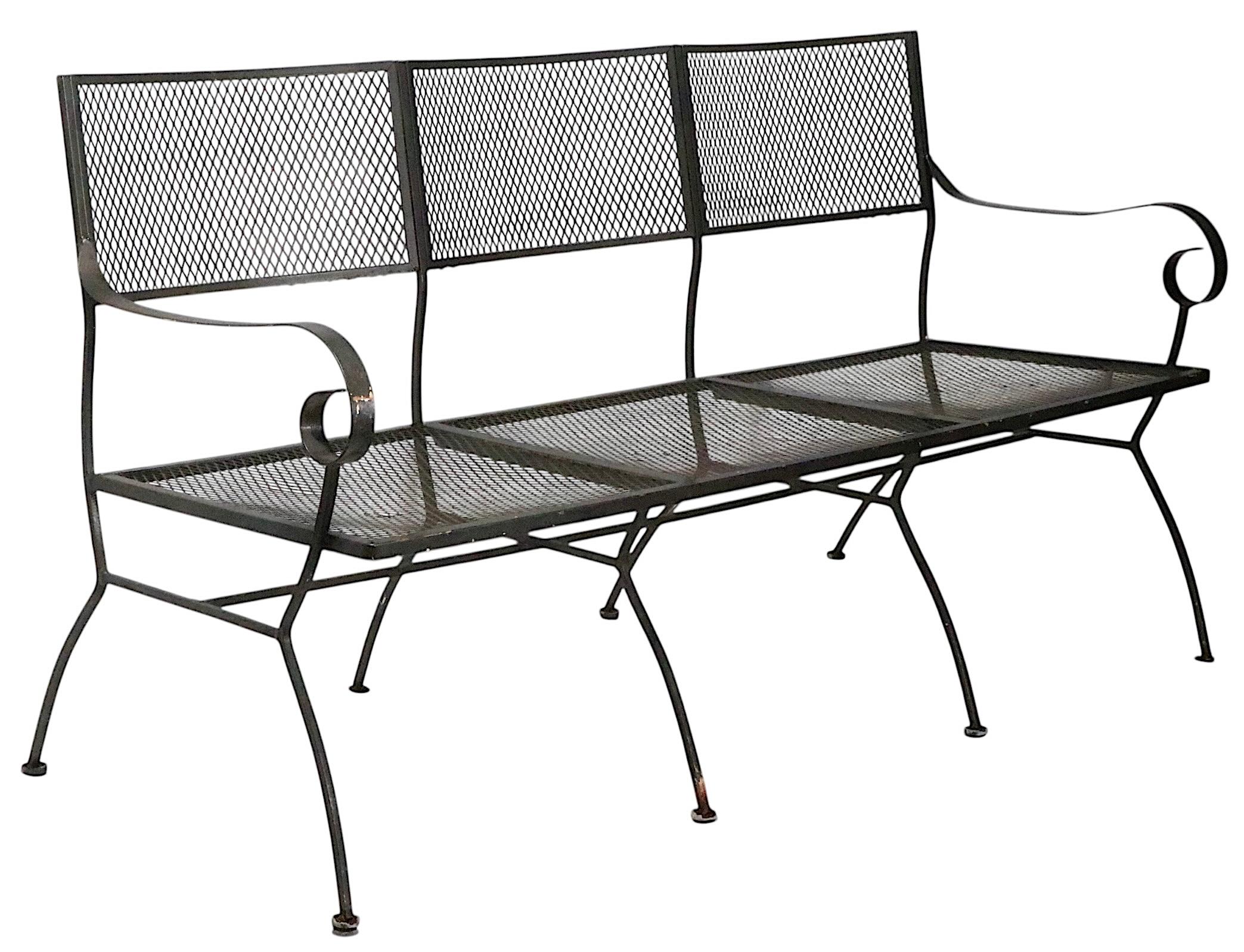 Extra Long Three Seat Wrought Iron and Metal Garden Patio Bench att. to Woodard en vente 13
