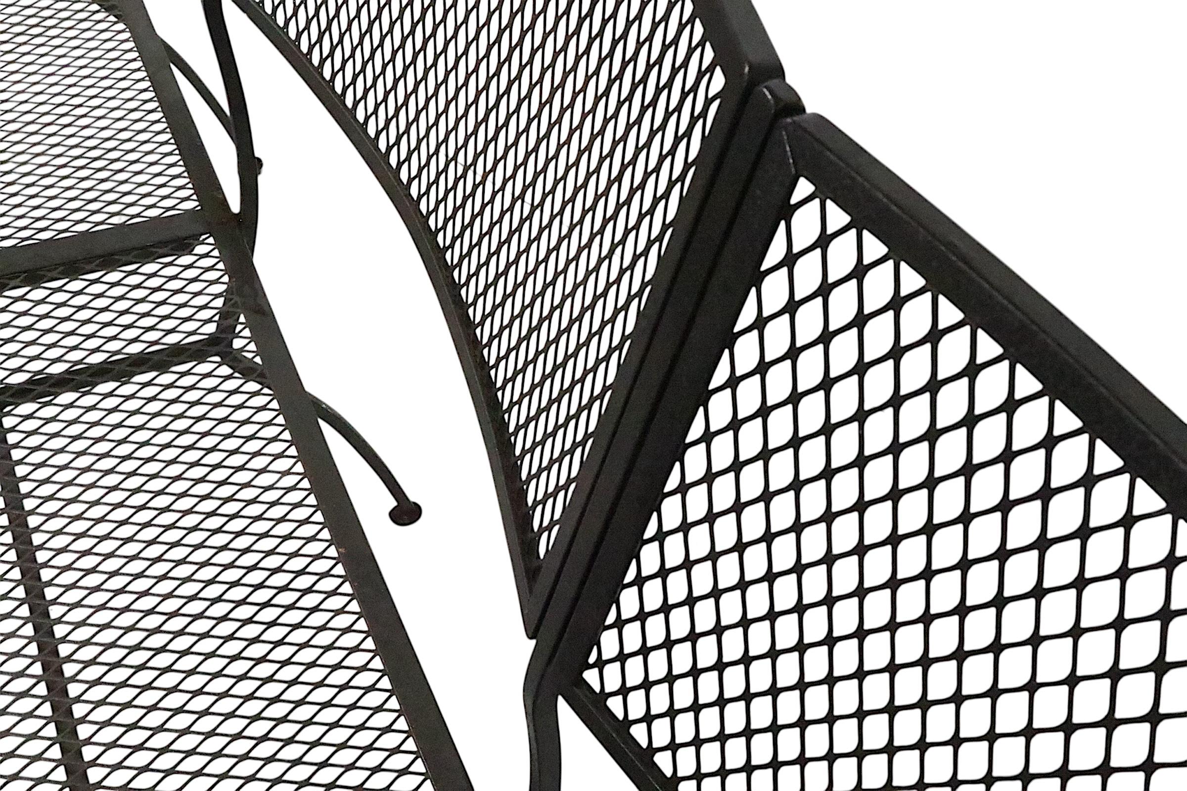 Fer forgé Extra Long Three Seat Wrought Iron and Metal Garden Patio Bench att. to Woodard en vente