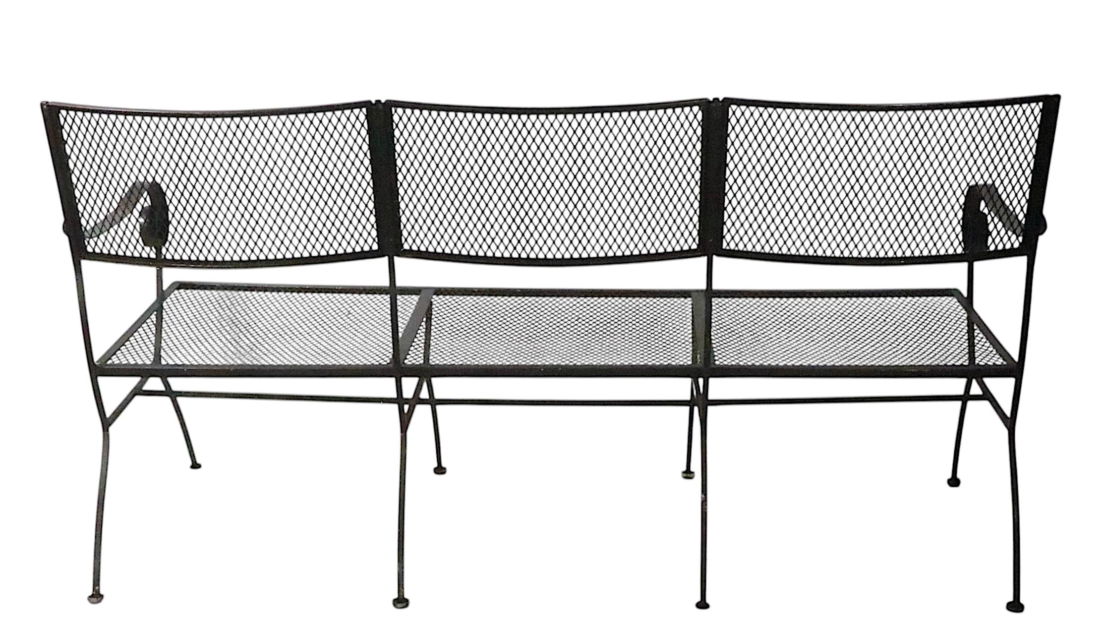 Extra Long Three Seat Wrought Iron and Metal Garden Patio Bench att. to Woodard en vente 1