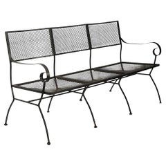 Extra Long Three Seat Wrought Iron and Metal Garden Patio Bench att. to Woodard