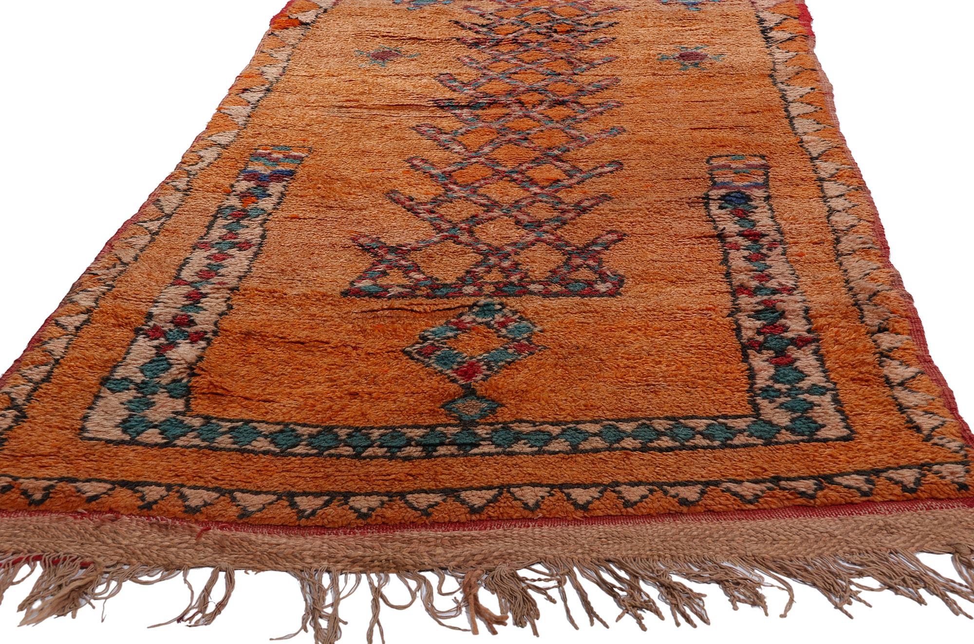 Hand-Knotted Extra-Long Vintage Boujad Moroccan Rug, Southwest Bohemian Meets Cozy Nomad