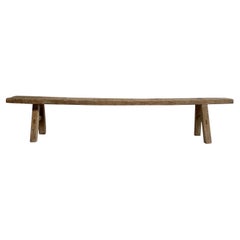 Extra Long Vintage Elm Wood Bench Wide