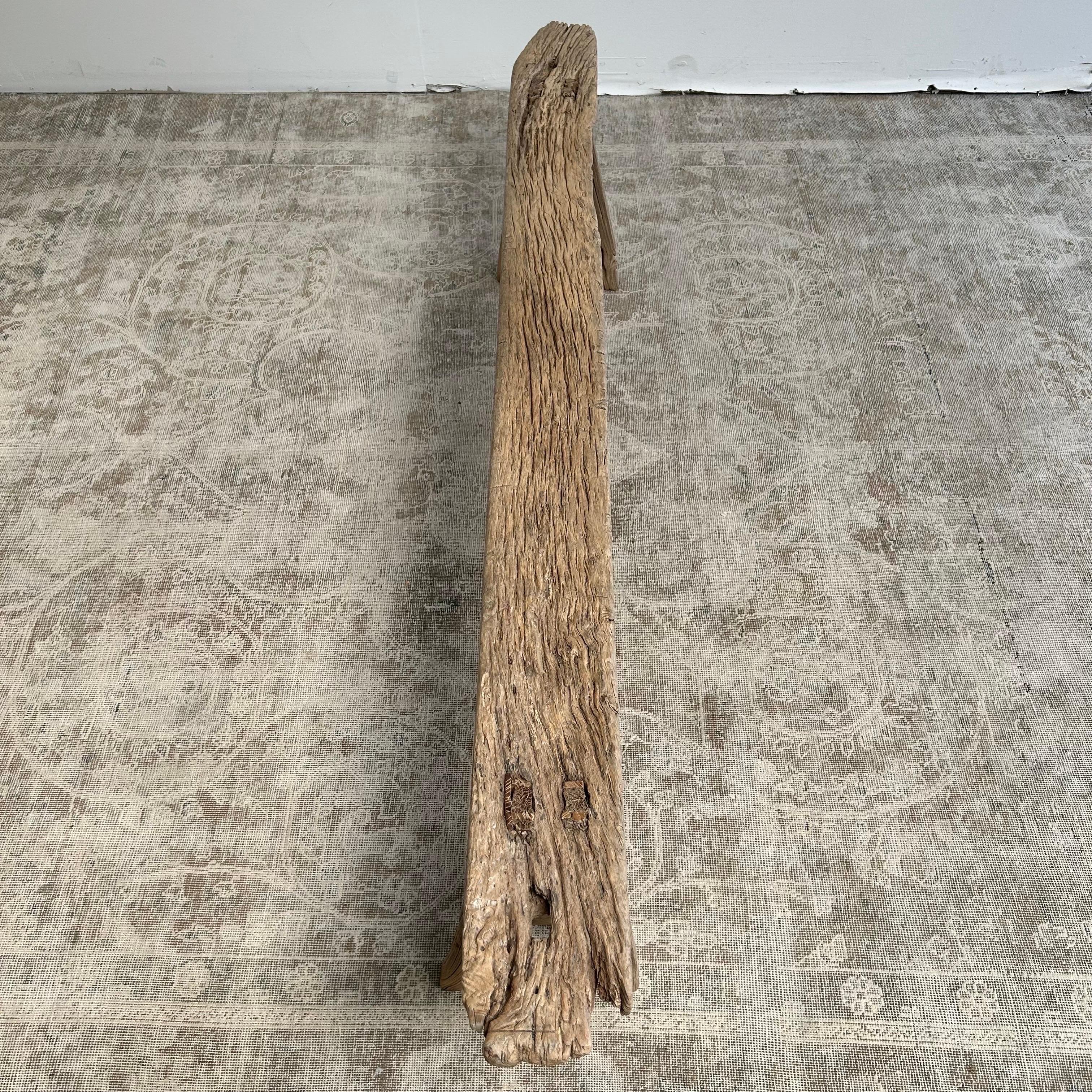Extra Long Vintage Elm Wood Skinny Bench with Aged Patina 5