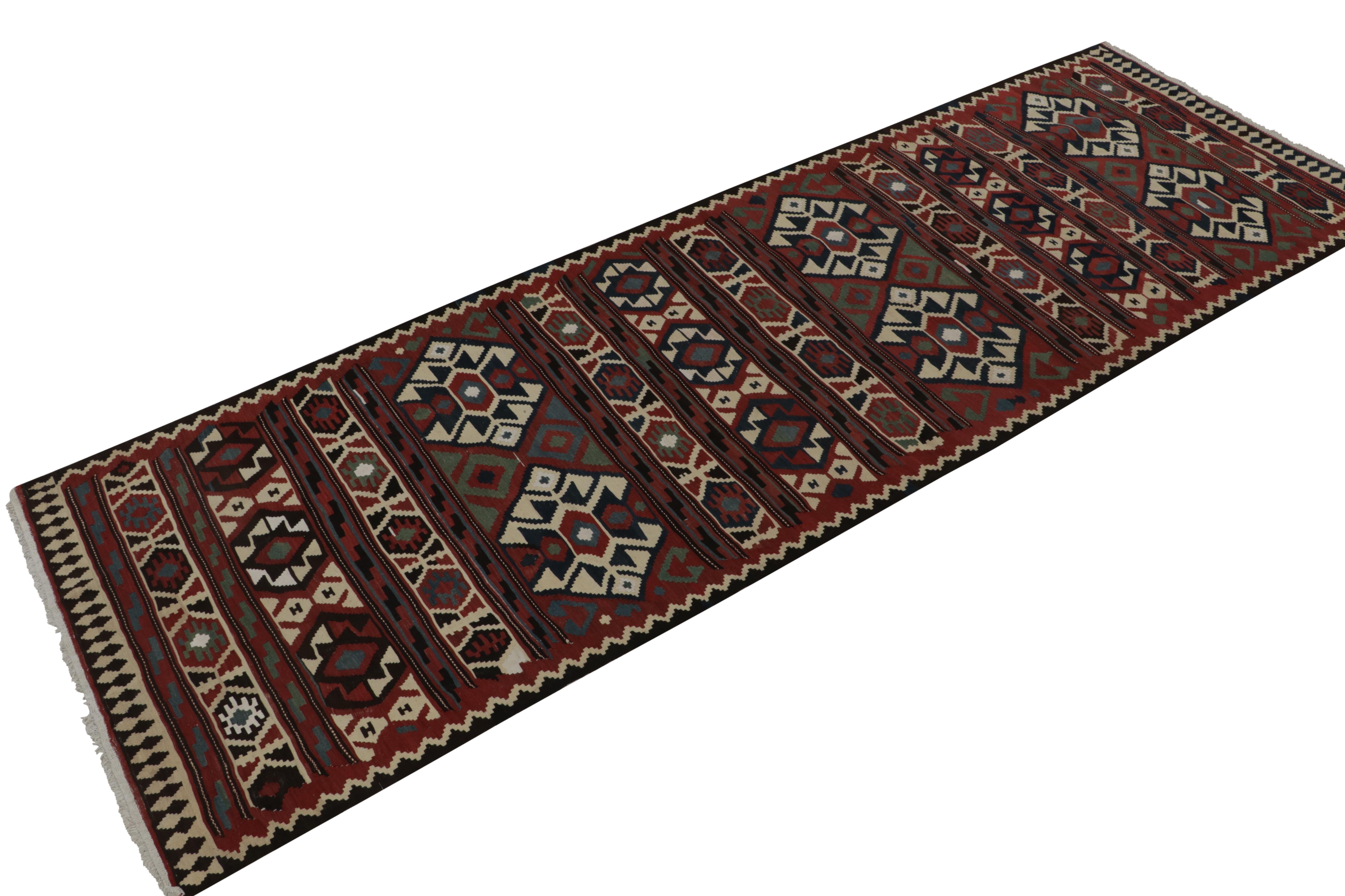 Hand-Knotted Extra-Long Vintage Persian Tribal Kilim with Geometric Patterns - by Rug & Kilim For Sale