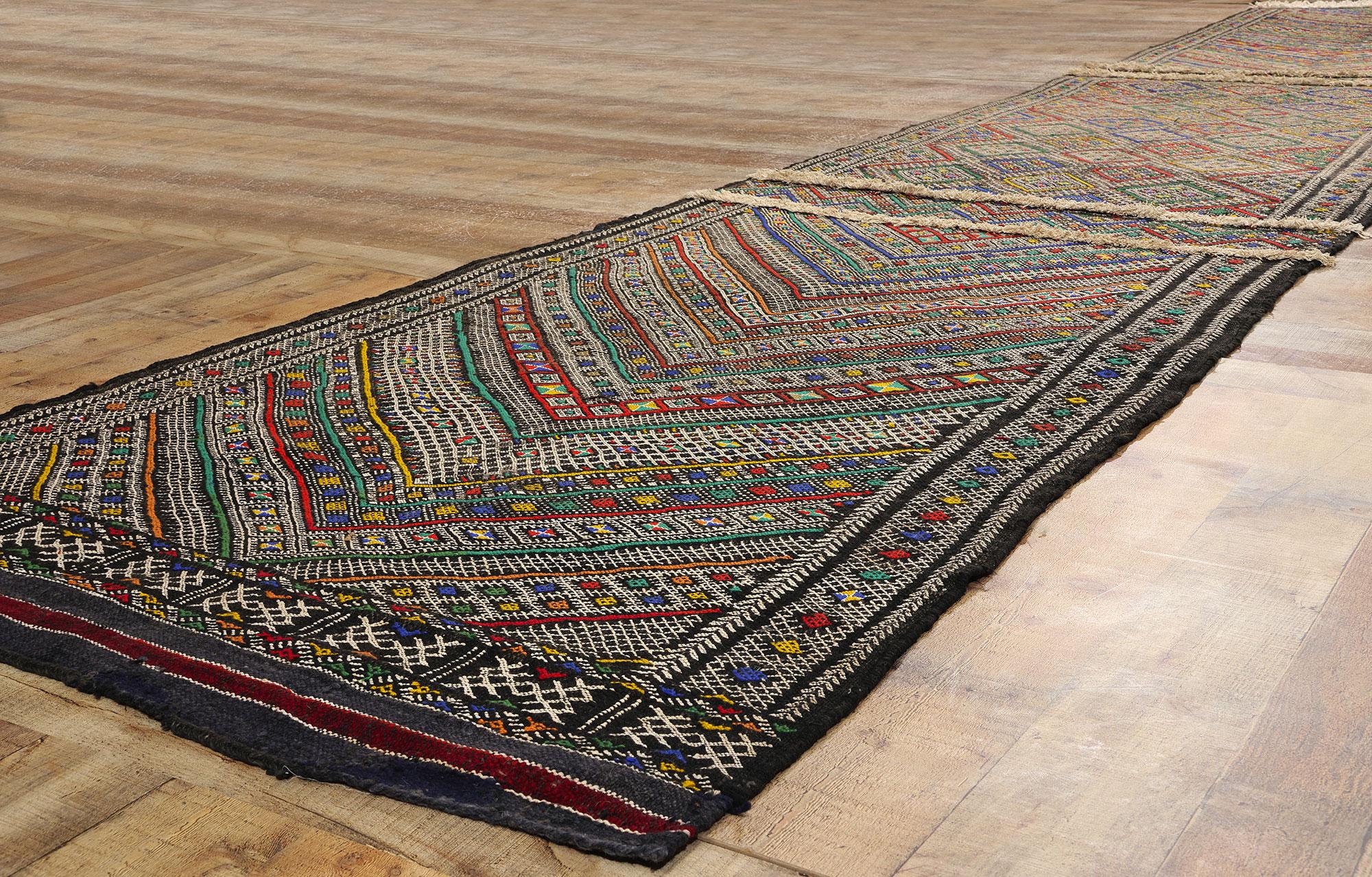 Hand-Woven Midcentury Bohemian Vintage Moroccan Zemmour Kilim Berber Rug, 03'09 x 20'01 For Sale