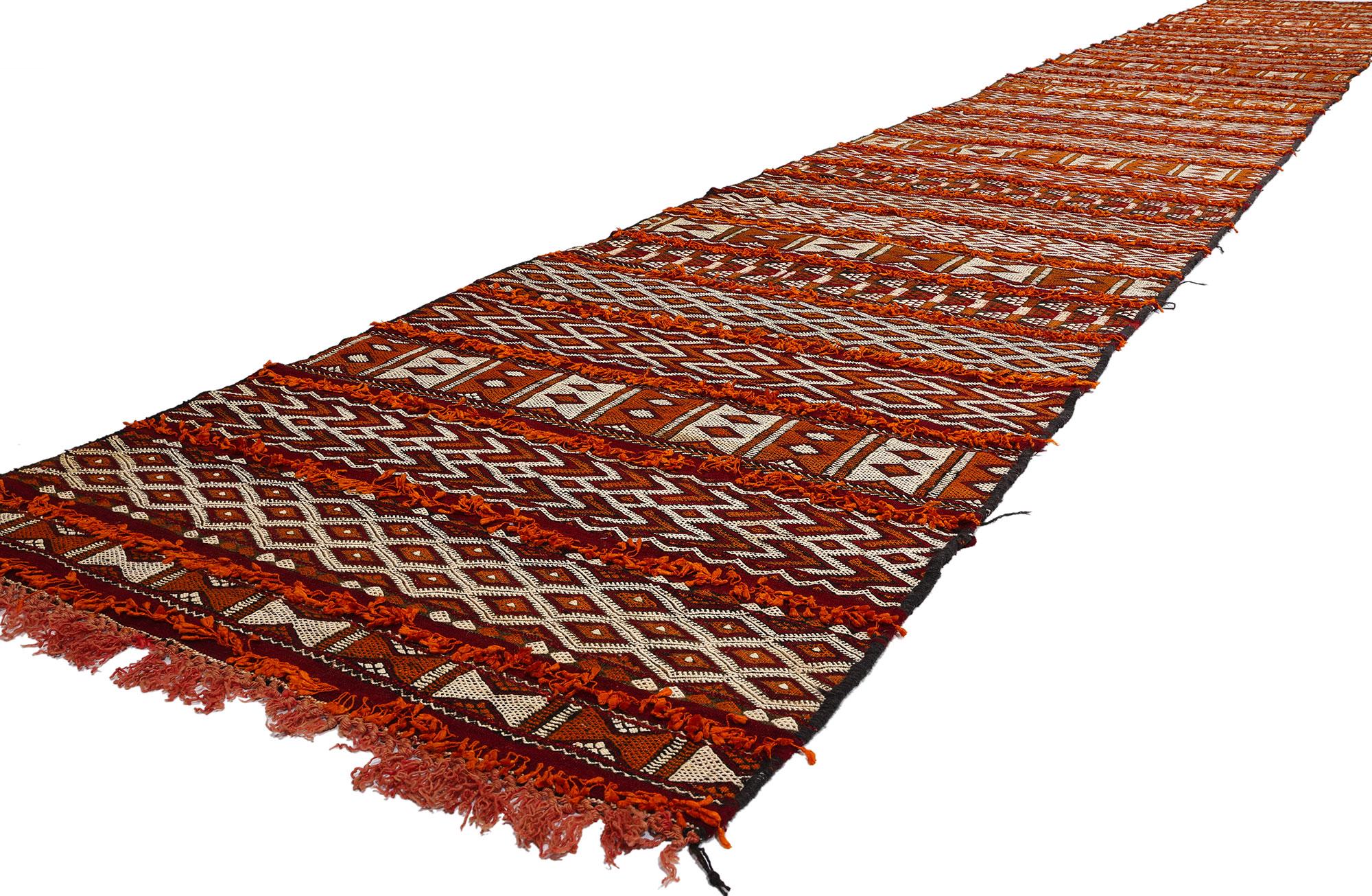 Hand-Woven Midcentury Bohemian Vintage Moroccan Zemmour Kilim Berber Rug, 03'02 x 23'02 For Sale