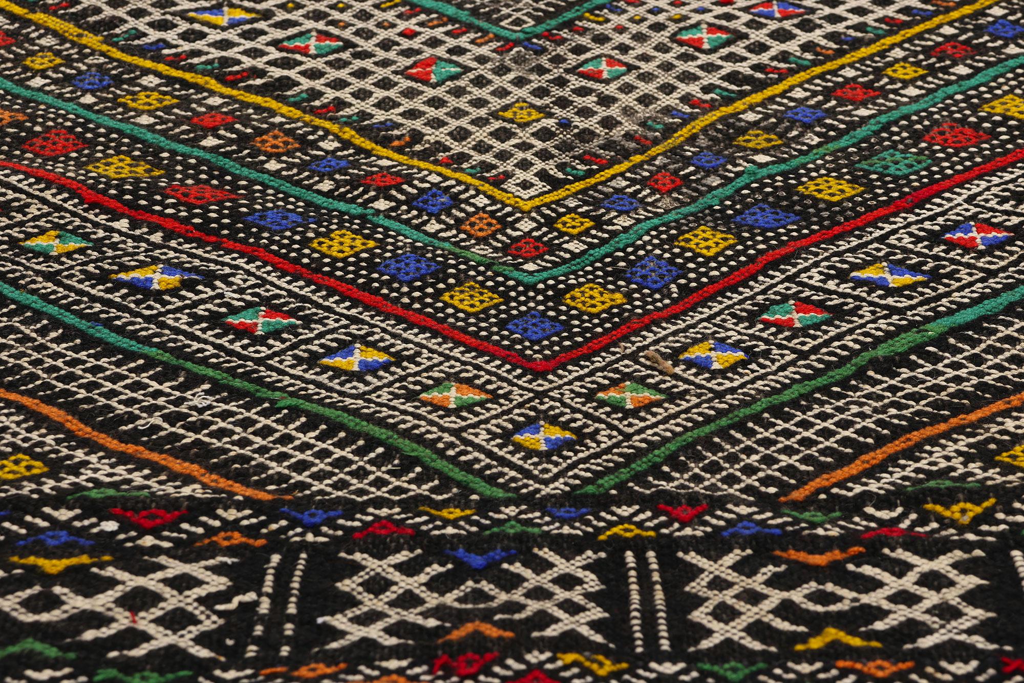 20th Century Midcentury Bohemian Vintage Moroccan Zemmour Kilim Berber Rug, 03'09 x 20'01 For Sale