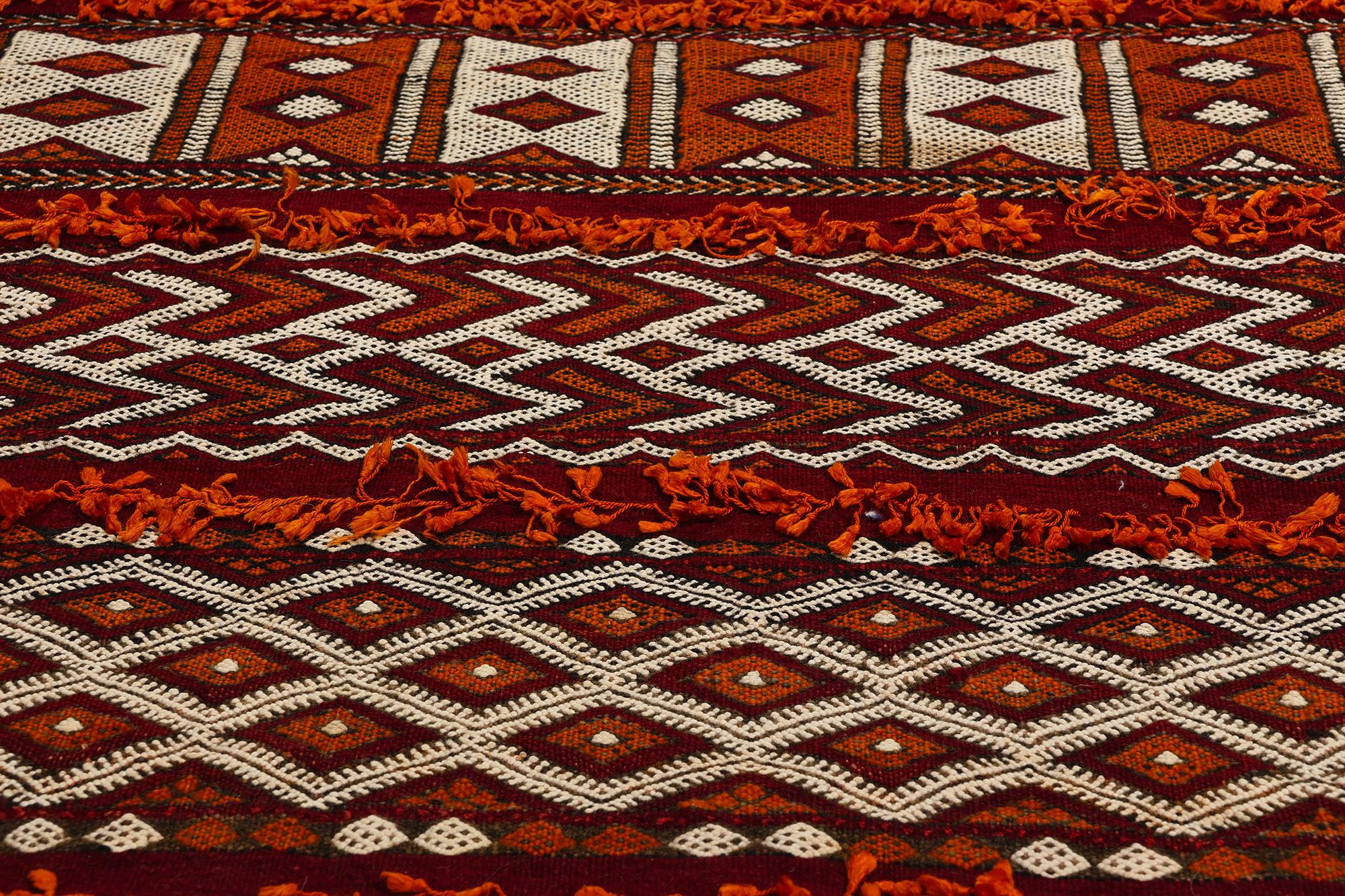 20th Century Midcentury Bohemian Vintage Moroccan Zemmour Kilim Berber Rug, 03'02 x 23'02 For Sale