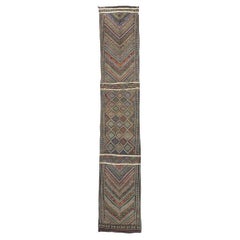 Midcentury Bohemian Vintage Moroccan Zemmour Kilim Berber Rug, 03'09 x 20'01