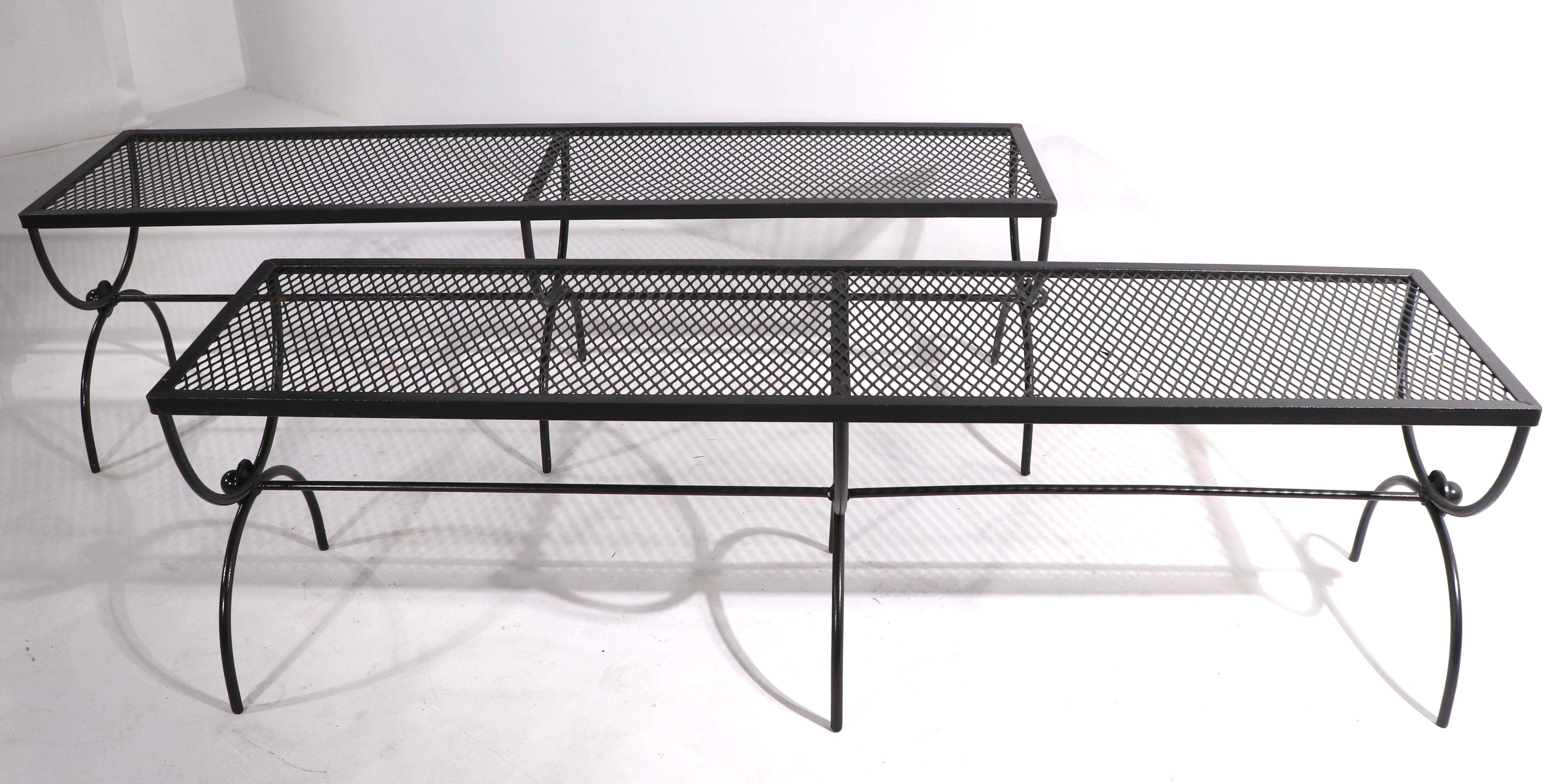 20th Century Extra Long Wrought Iron Garden Patio Bench by Salterini 2 Available