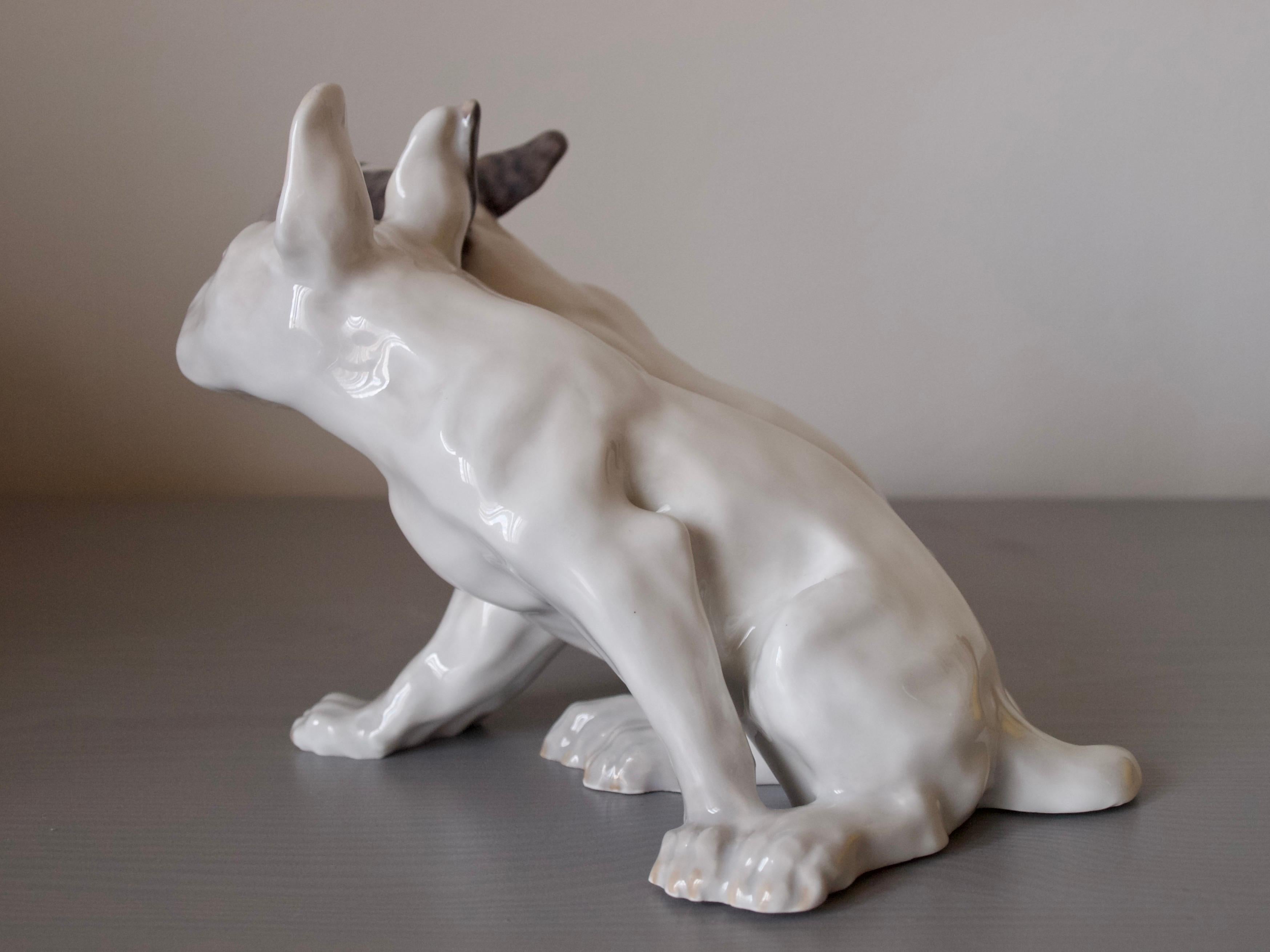 Danish Extra rare // Royal Copenhagen French Bulldogs porcelain figurine // Knud Kyhn