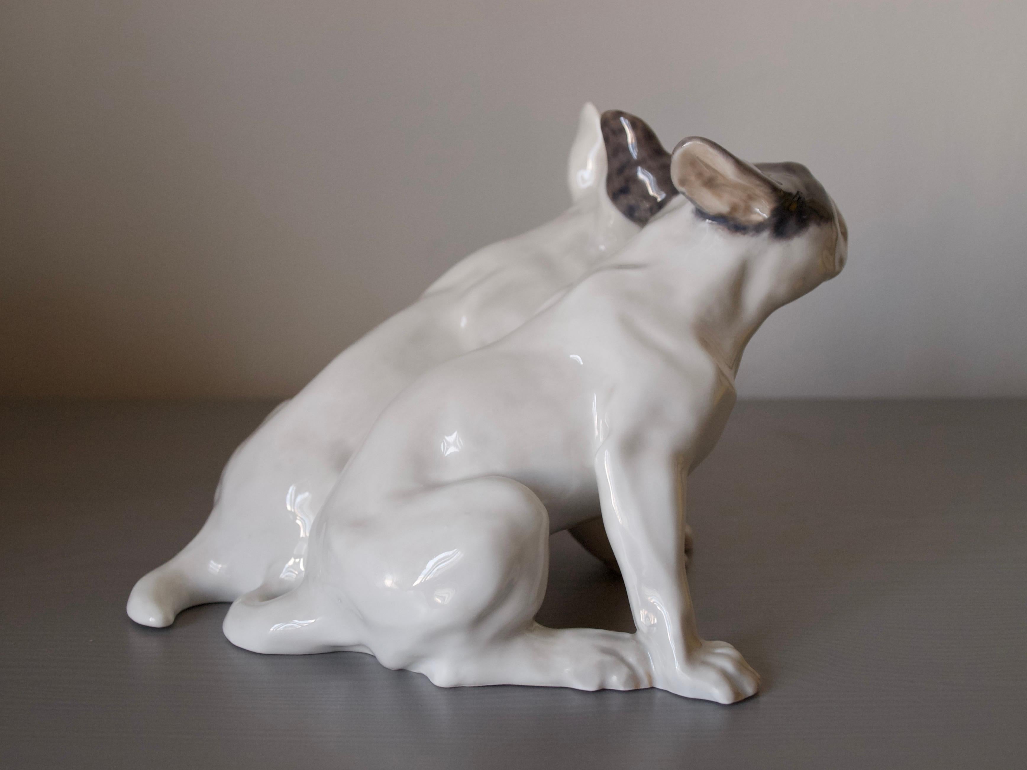 Extra rare // Figurine en porcelaine Royal Copenhagen French Bulldogs // Knud Kyhn 1