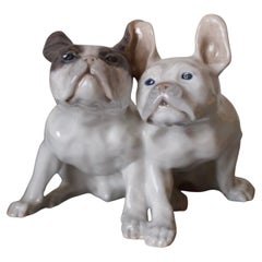 Extra rare // Royal Copenhagen French Bulldogs porcelain figurine // Knud Kyhn