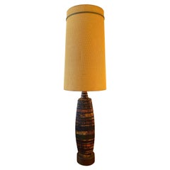 Vintage Extra Tall Ceramic Lamp with Original Burlap Shade