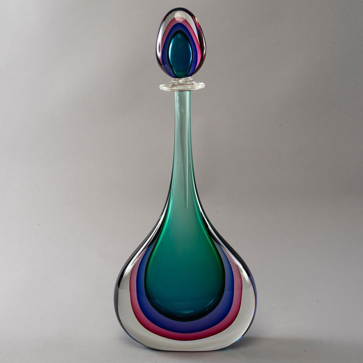 Modern Extra Tall Murano Sommerso Glass Perfume Bottle