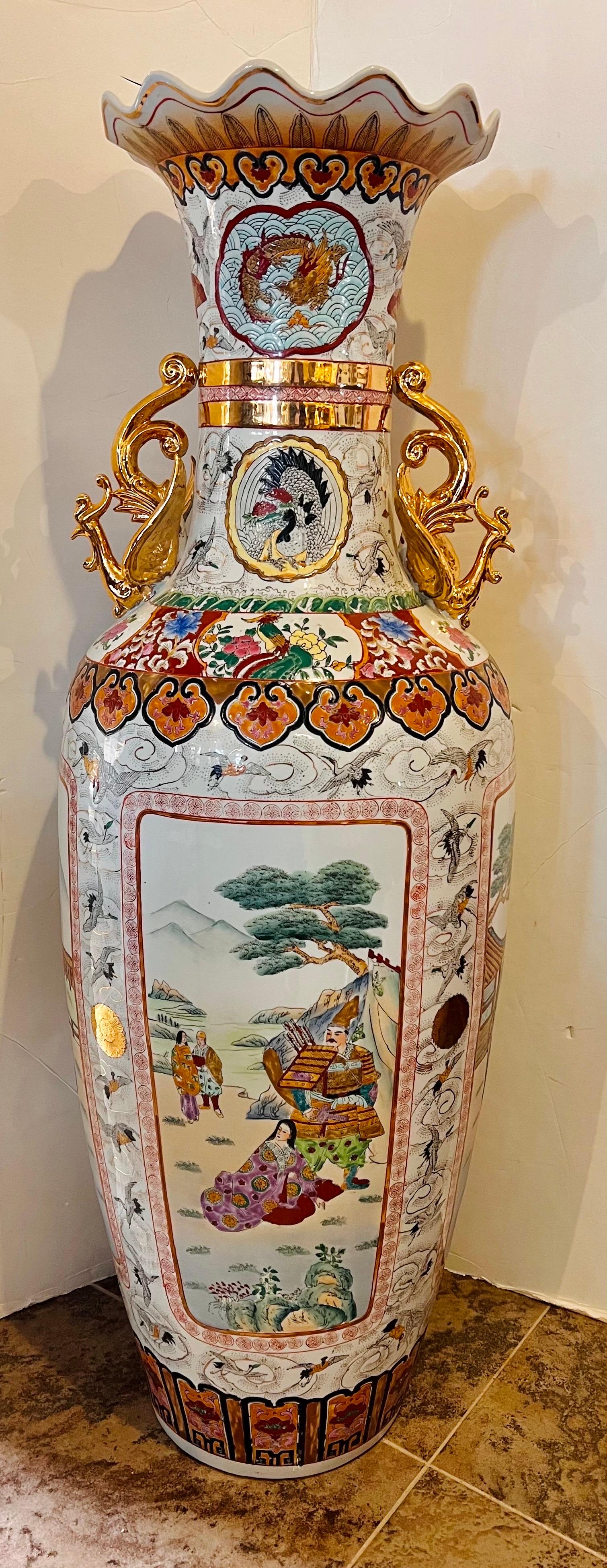 Extra Tall Palace Sized Extra Large Colorful Chinese Porcelain Vase Urn In Good Condition In West Hartford, CT
