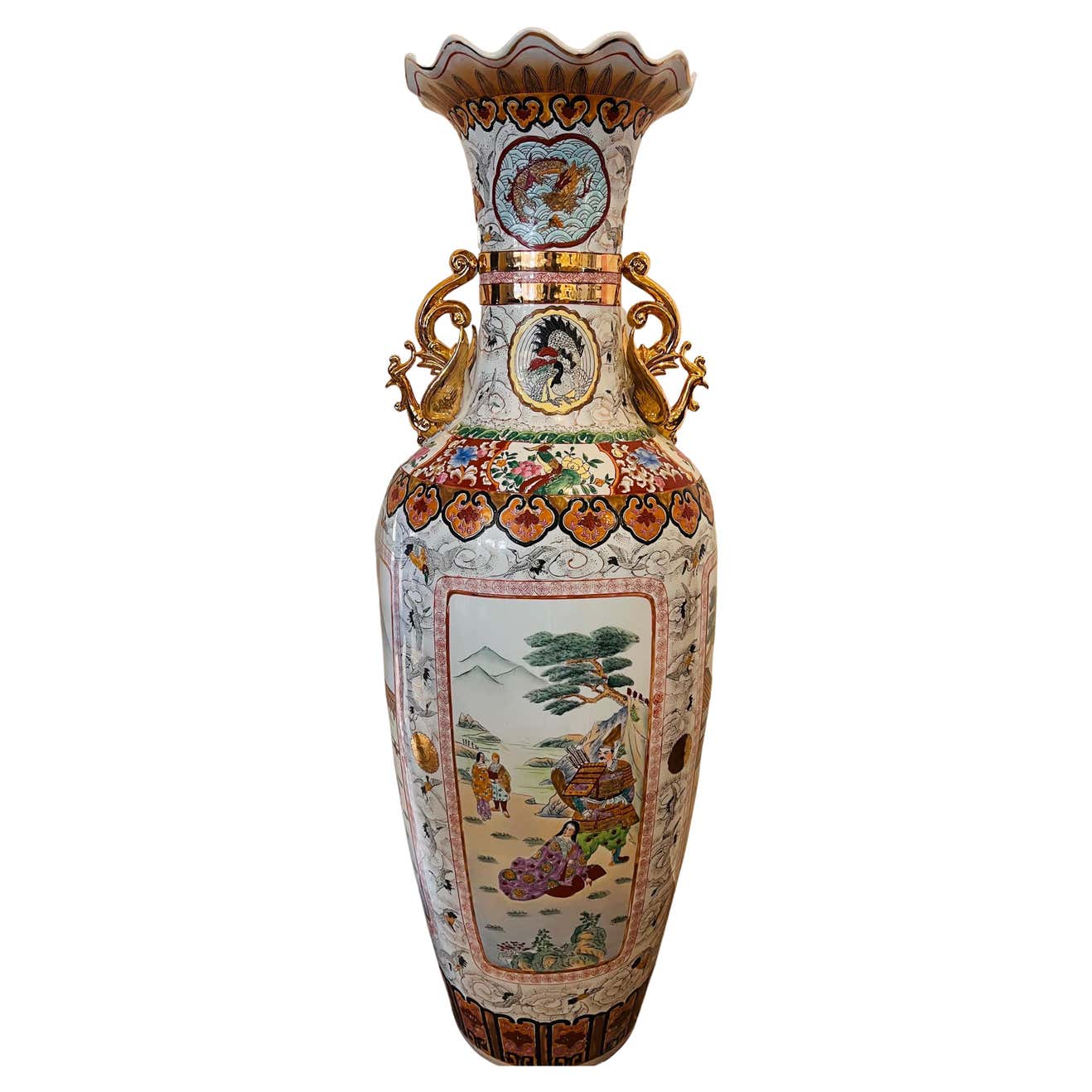 Extra Tall Palace Sized Extra Large Colorful Chinese Porcelain Vase Urn ...